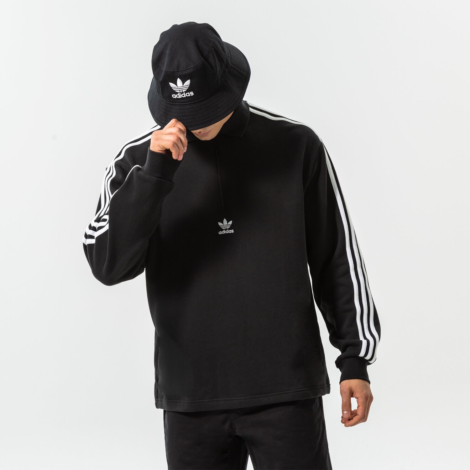 Herren ADIDAS SWEATSHIRT 3-STRI-POLO LS HK7425 Schwarz