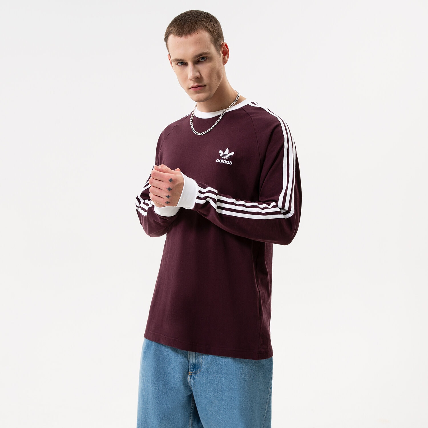 Herren T-Shirt ADIDAS T-SHIRT 3-STRIPES LS T HK7288 Dunkelrot