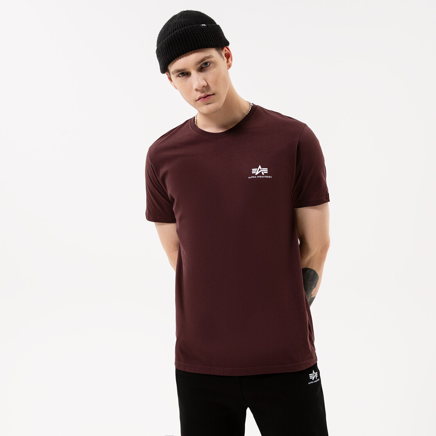 Herren T-Shirt ALPHA INDUSTRIES T-SHIRT BASIC T SMALL LOGO 188505-21 Dunkelrot