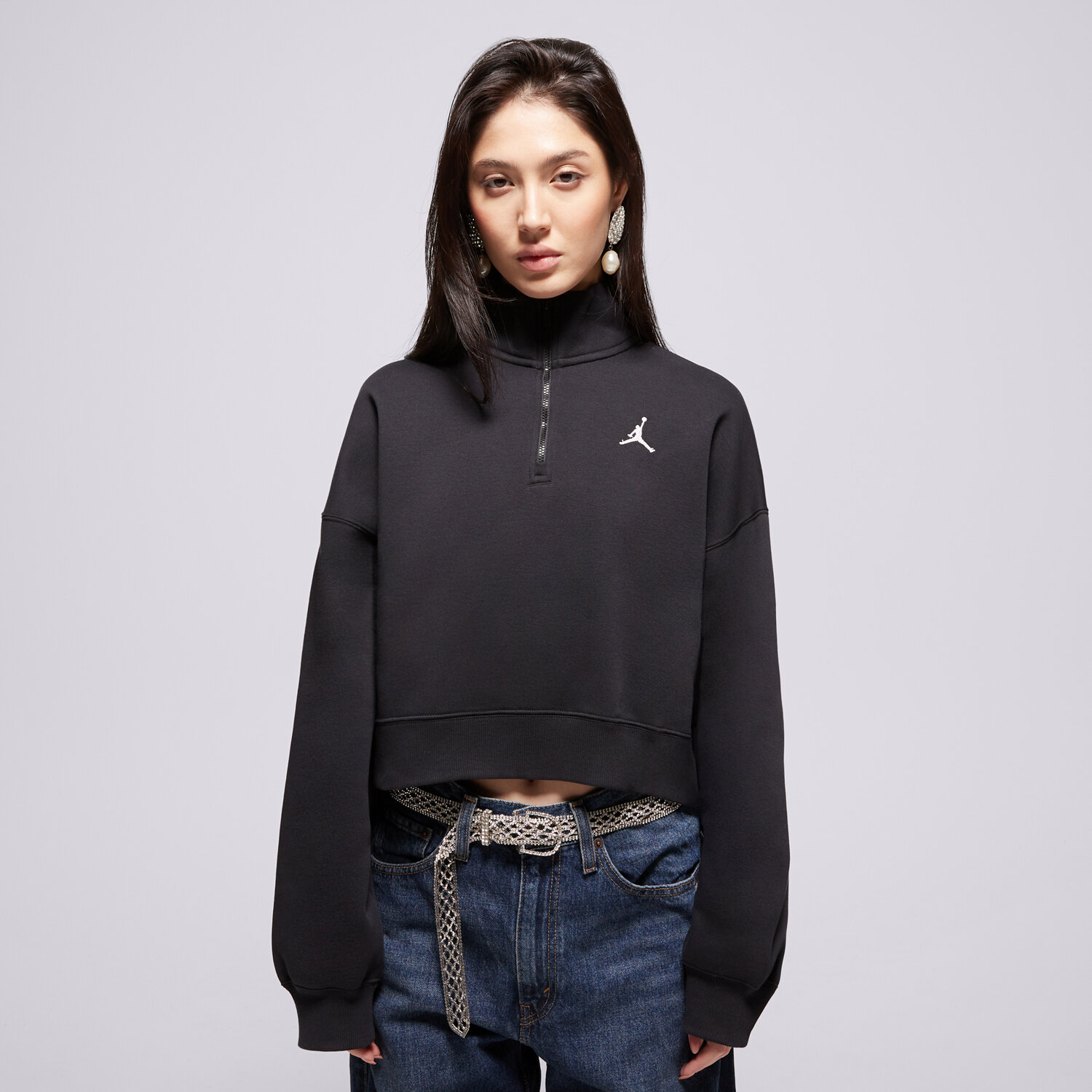Damen JORDAN SWEATSHIRT MIT REIßVERSCHLUSS   W BROOKLYN FLEECE 1/4 IH2391-010 Schwarz