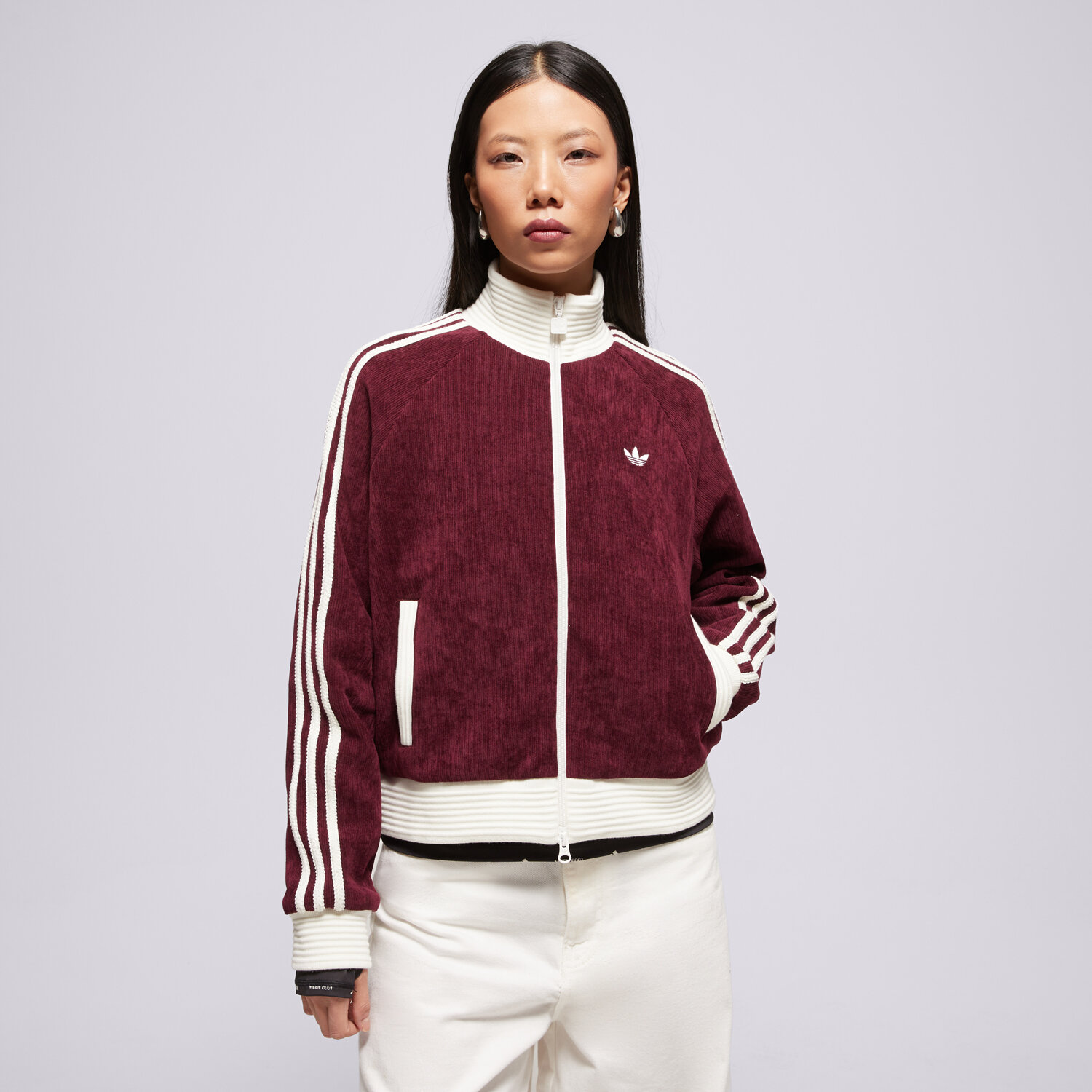 Damen ADIDAS SWEATSHIRT MIT REIßVERSCHLUSS   VELOUR KNIT TRACK TOP KS0400 Dunkelrot