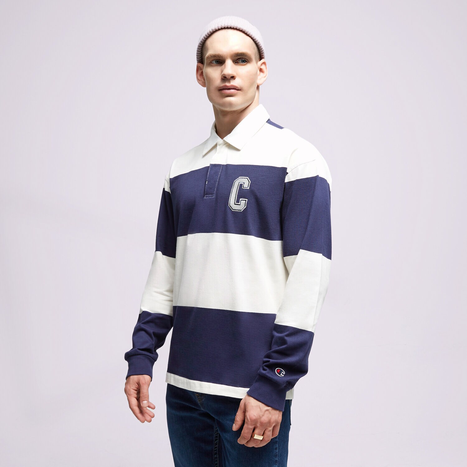 Herren Polo-Shirt CHAMPION T-SHIRT STRIPED POLO 219181BS561 Dunkelblau