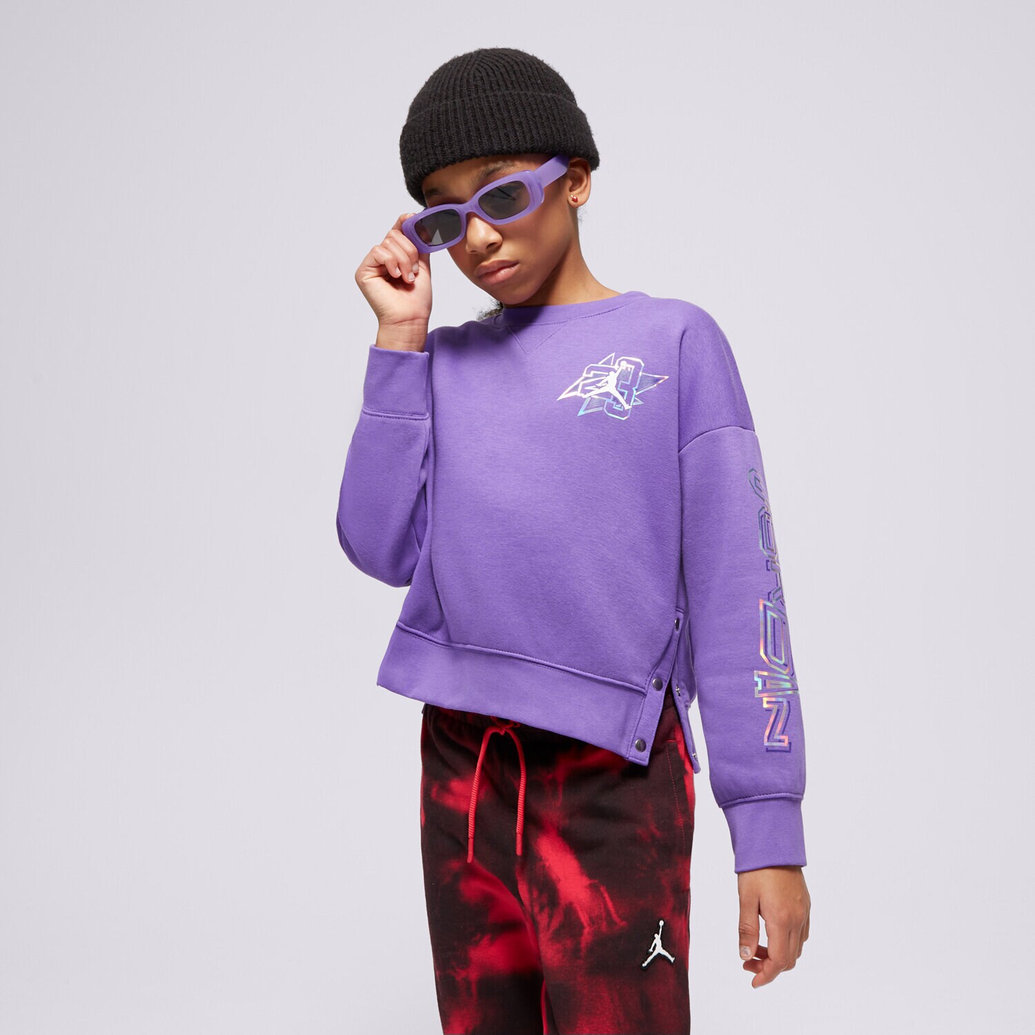 Kinder JORDAN SWEATSHIRT TAKE FLIGHT SNAP CREW GIRL 45C808-P44 Violet