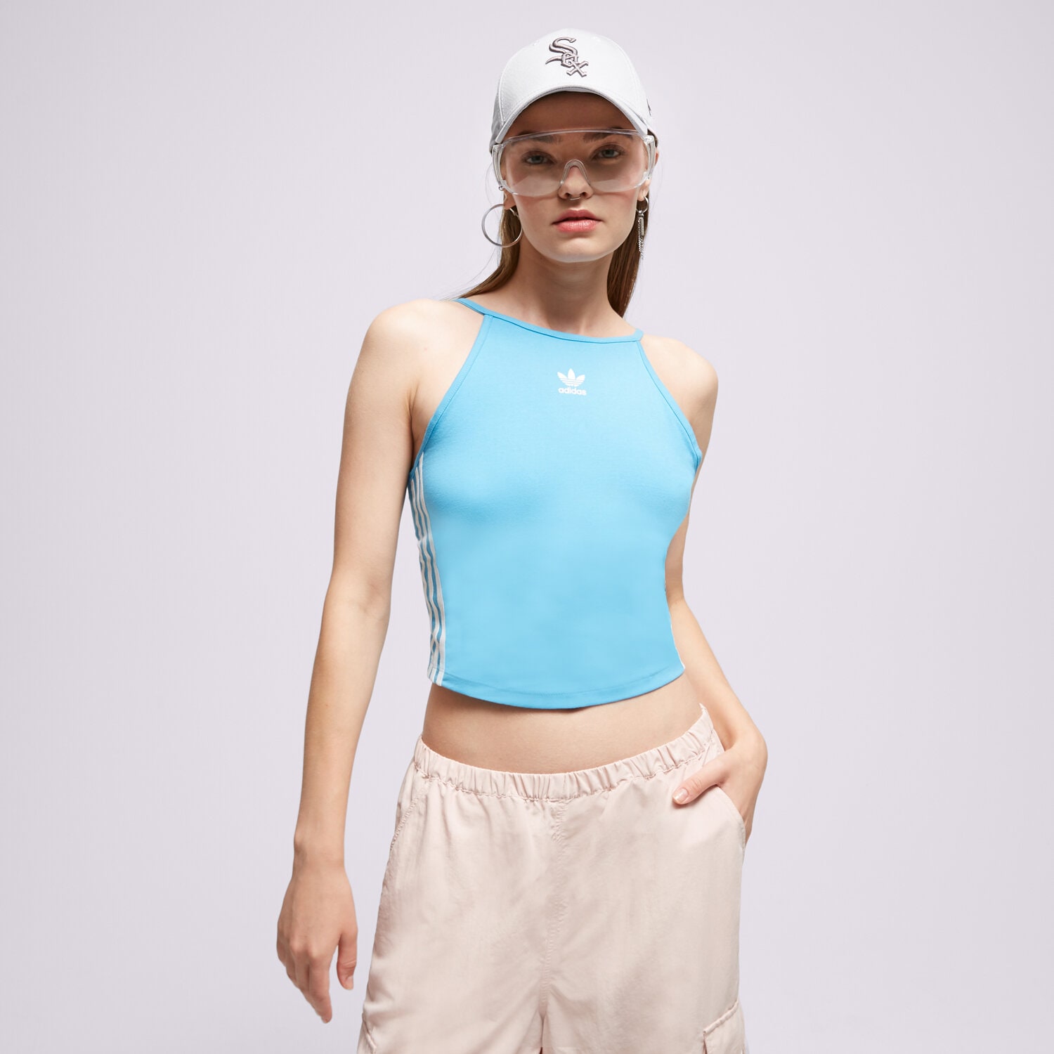 Damen T-Shirt ADIDAS 3 STRIPES STRAPPY TANK TOP HC1976 Blau