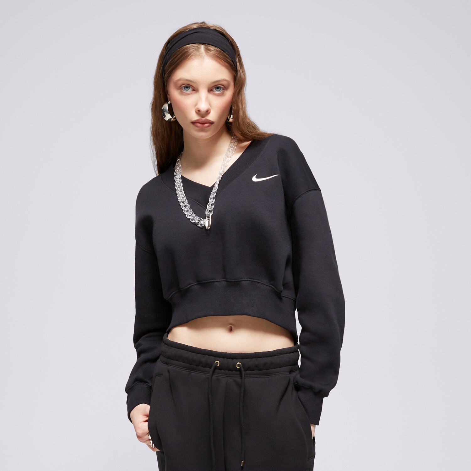 Damen NIKE SWEATSHIRT W NSW PHNX FLC CROP VNECK FN3651-010 Schwarz