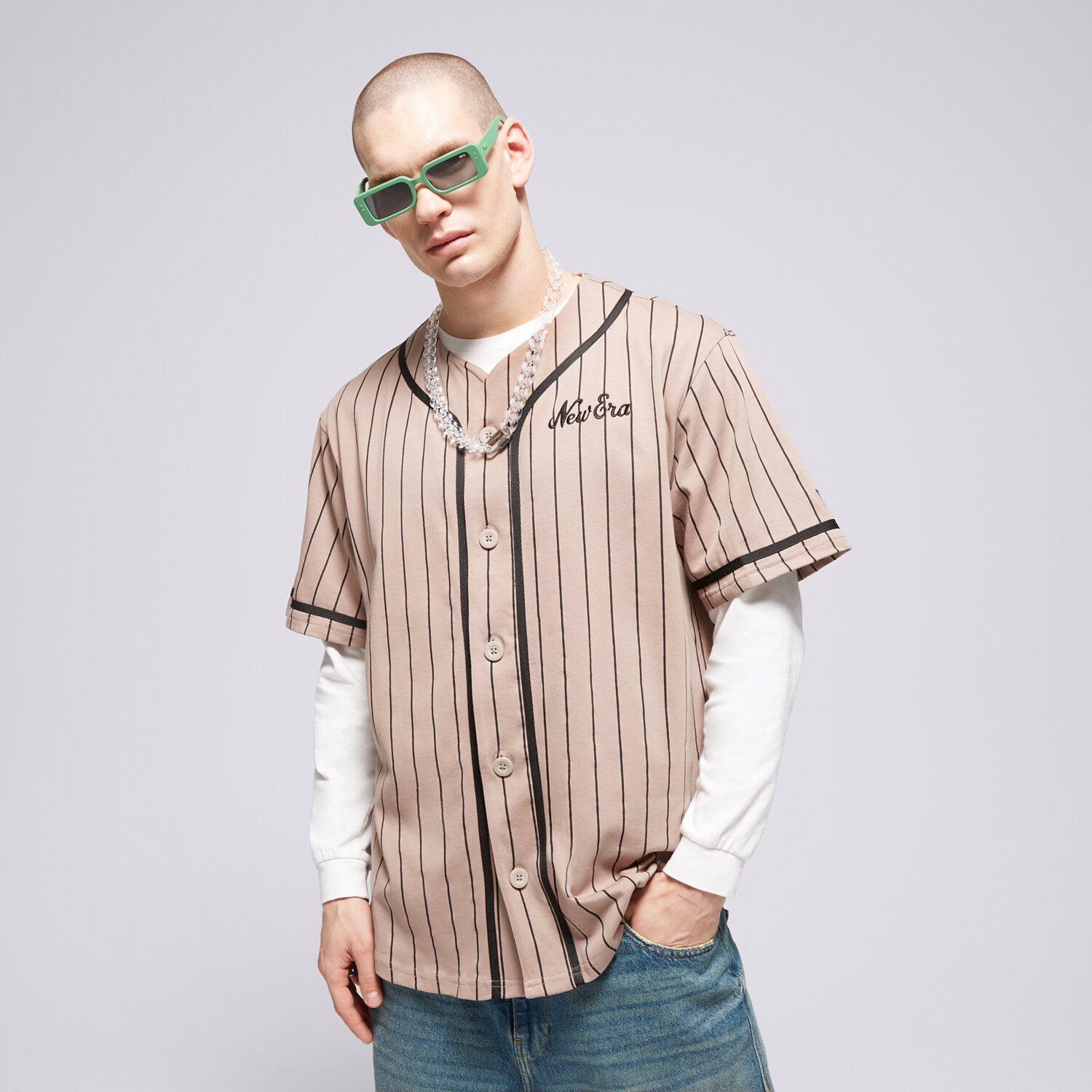 Herren T-Shirt NEW ERA T-SHIRT NE PINSTRIPE JERSEY NONE 60435421 Beige