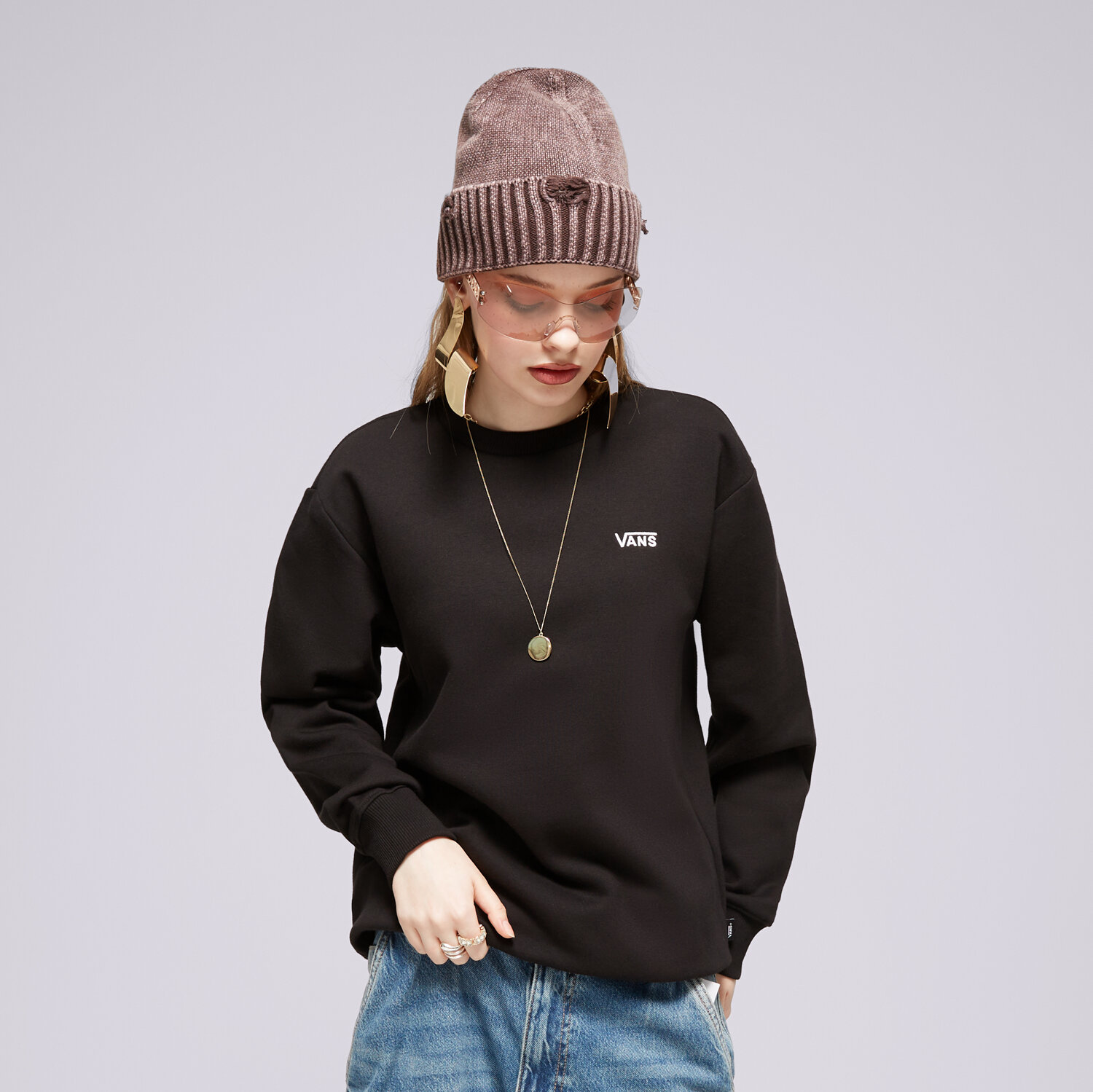 Damen VANS SWEATSHIRT FLYING CREW EMEA VN00046XBLK1 Schwarz