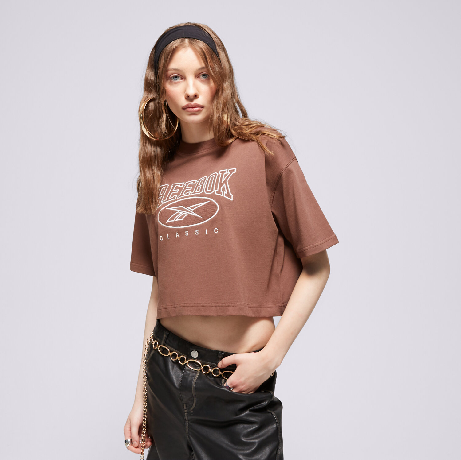 Damen T-Shirt REEBOK T-SHIRT CL AE BIG LOGO CROP TEE 100075642 Braun