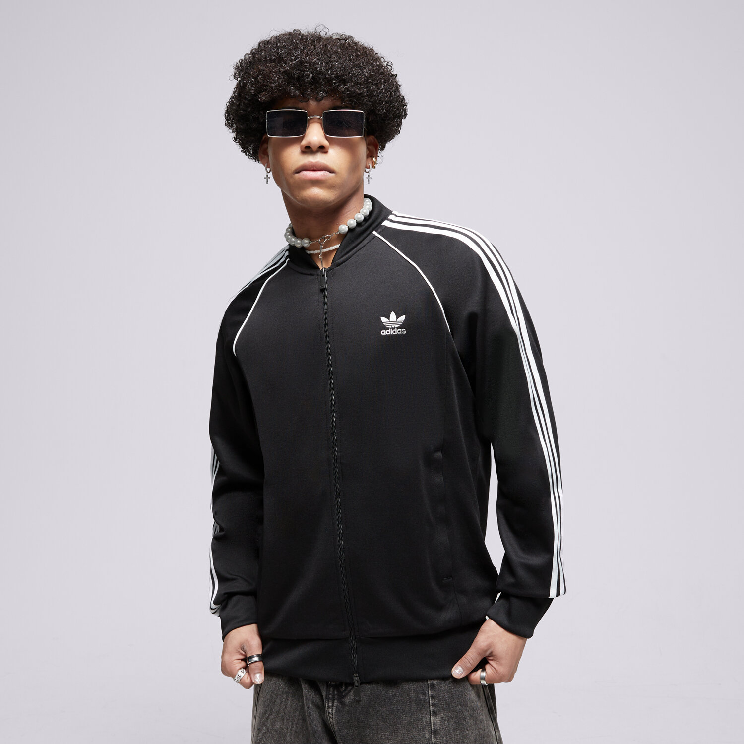 Herren ADIDAS SWEATSHIRT MIT REIßVERSCHLUSS   SSTAR TT BLK/WHT IM4545 Schwarz