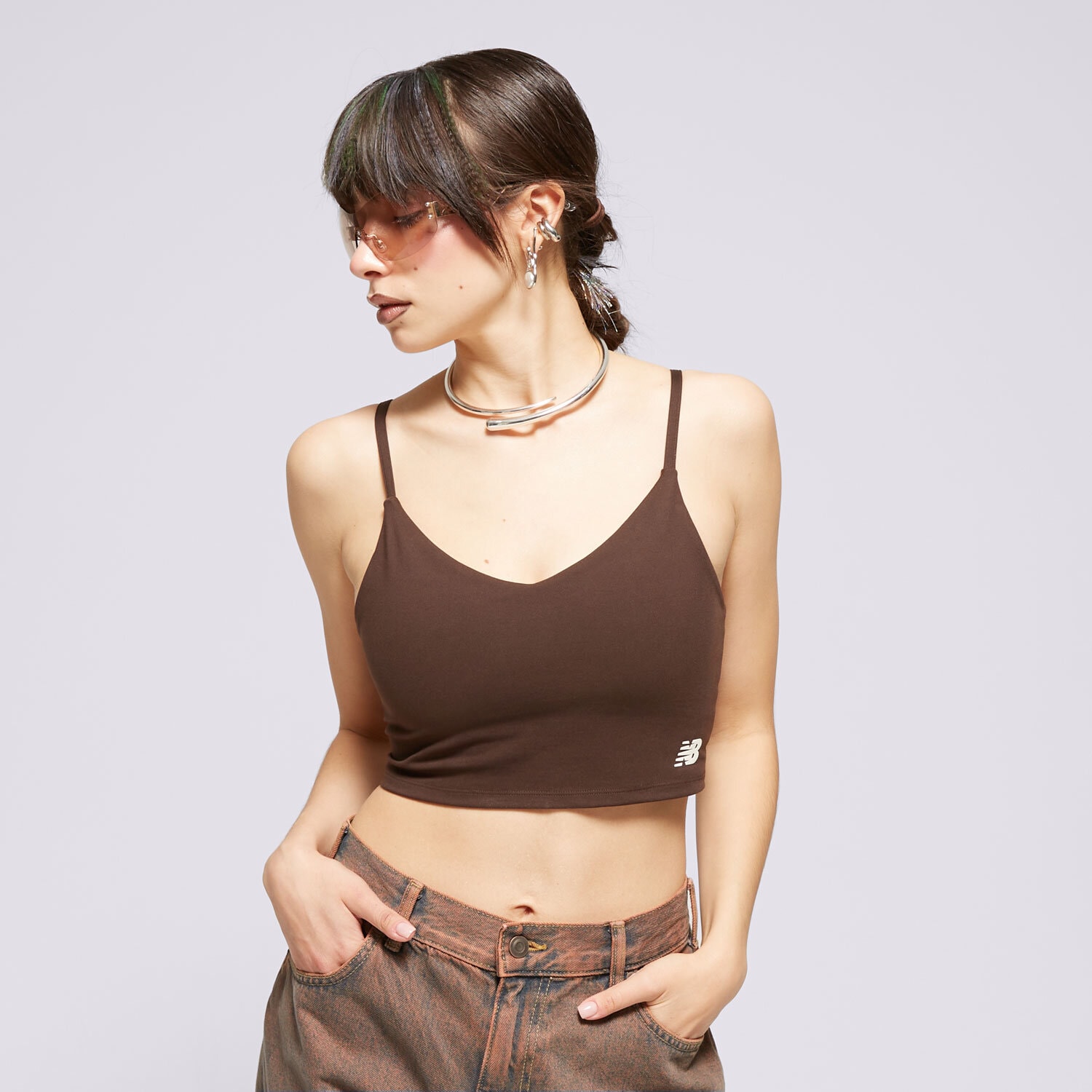 Damen T-Shirt NEW BALANCE TOP LINEAR HERITAGE SOFT BRA WB41030KCF Braun