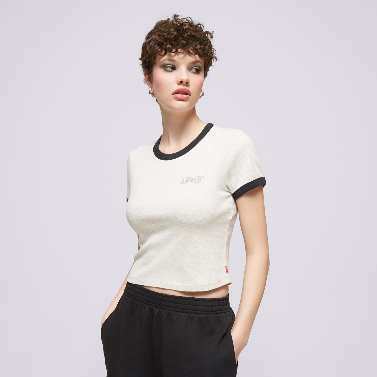 Damen T-Shirt LEVI'S T-SHIRT GRAPHIC RINGER MINI TEE GREYS A3523-0071 Grau