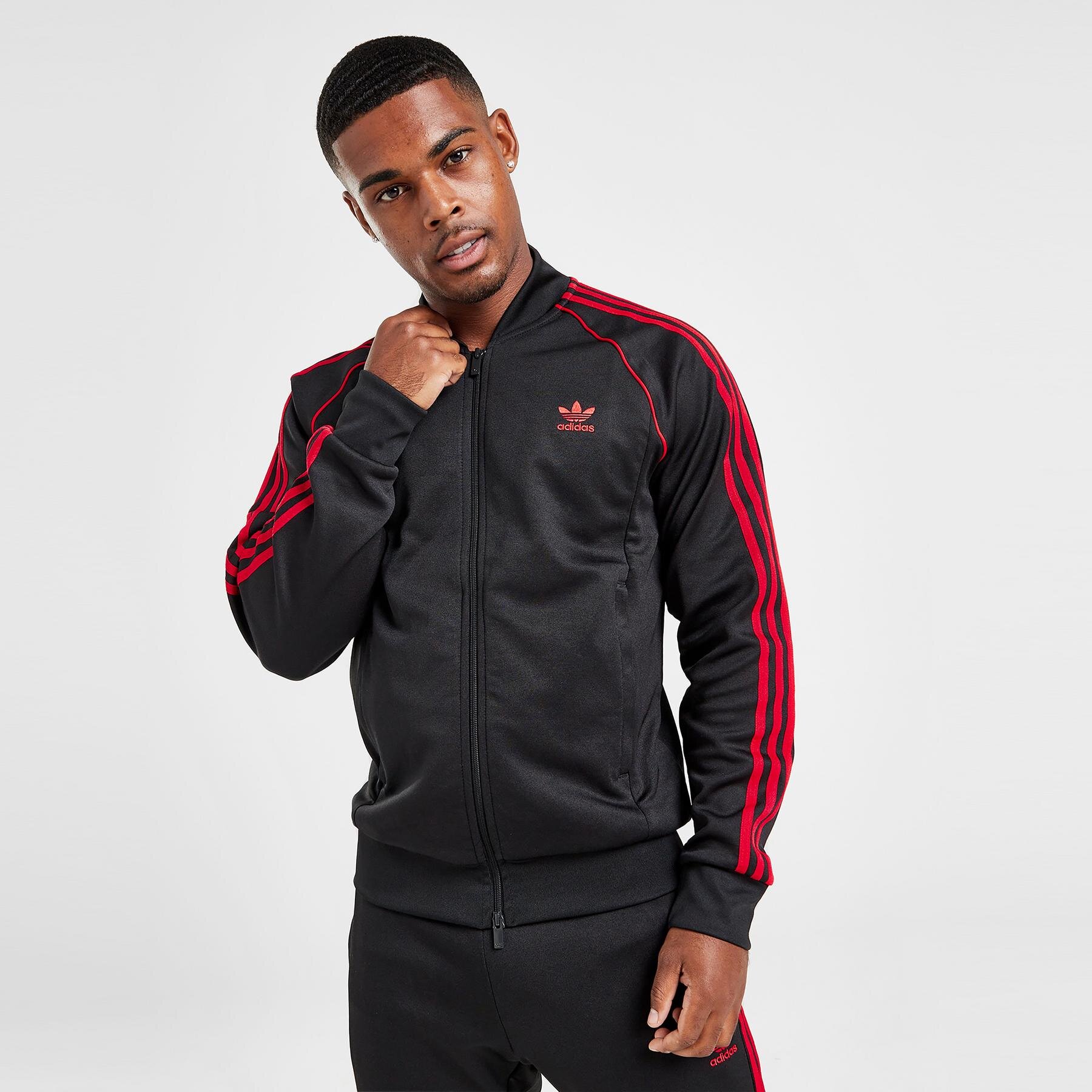 Herren ADIDAS SWEATSHIRT MIT REIßVERSCHLUSS   SSTAR TT BLK/RED IT7144 Schwarz