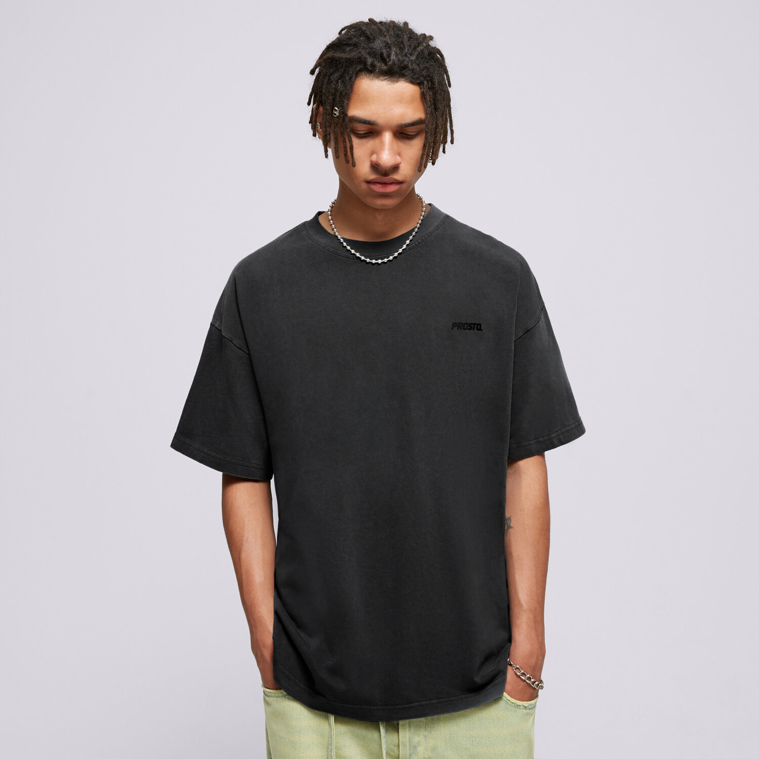 Herren T-Shirt PROSTO  T-SHIRT BLAC WASHED BLACK KL241MTEE1231 Schwarz