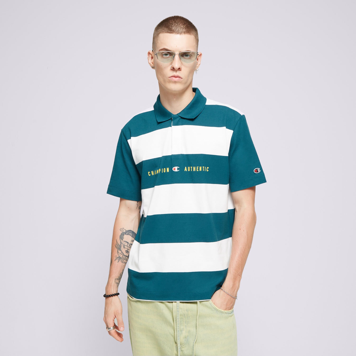 Herren Polo-Shirt CHAMPION POLO STRIPED POLO 219858GS549 Grün