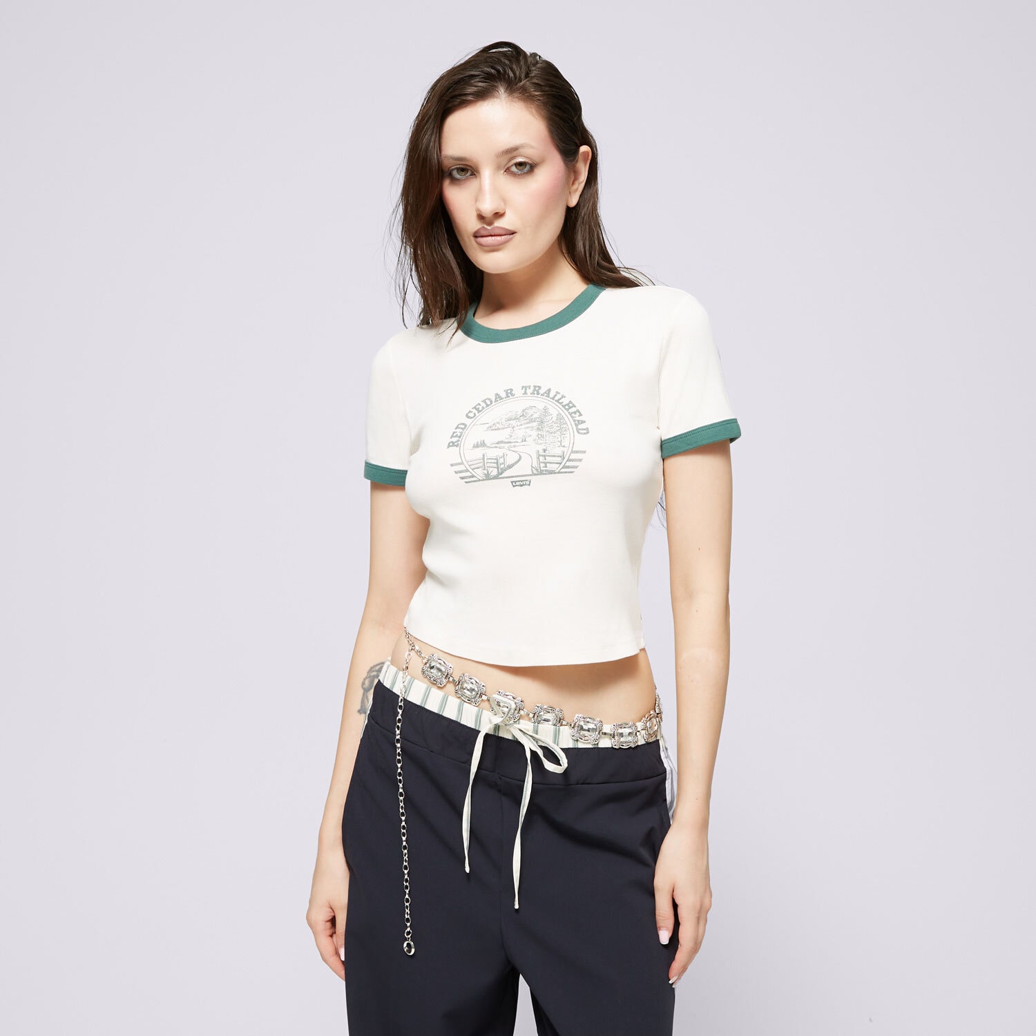 Damen T-Shirt LEVI'S T-SHIRT GRAPHIC MINI RINGER NEUTRALS A3523-0088 Weiß