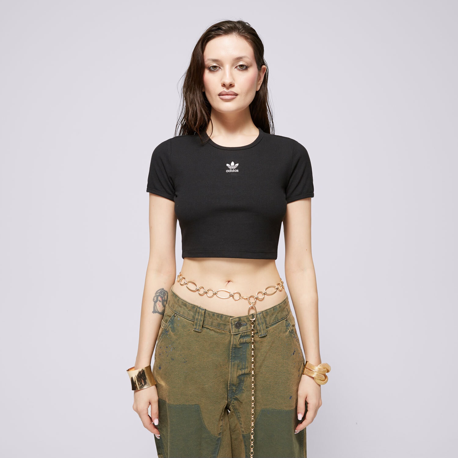 Damen T-Shirt ADIDAS T-SHIRT ESS RIB TEE IY9664 Schwarz