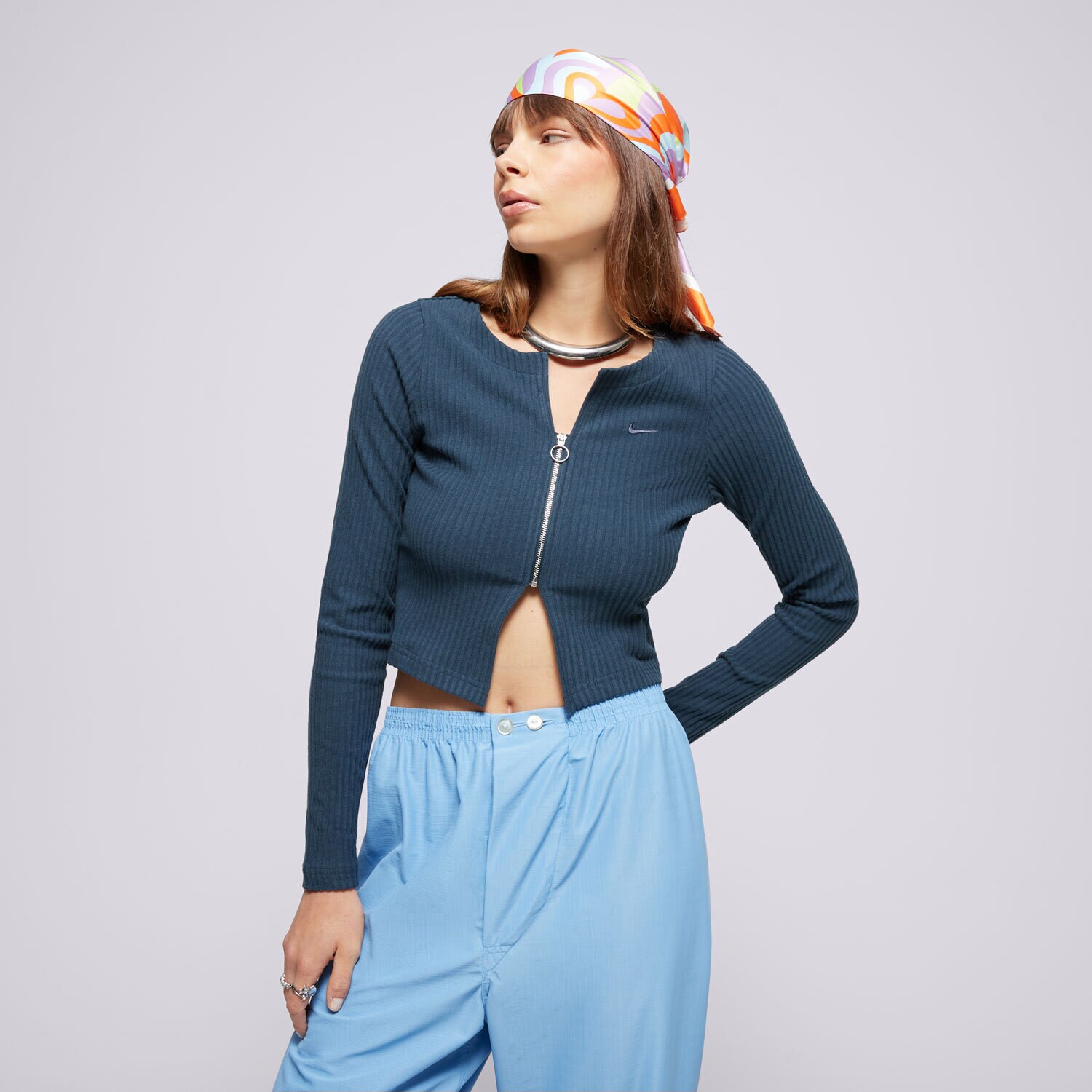 Damen T-Shirt NIKE PULLOVER W NSW NK CHLL KNT RIB FZ CRDGN FN3682-478 Dunkelblau