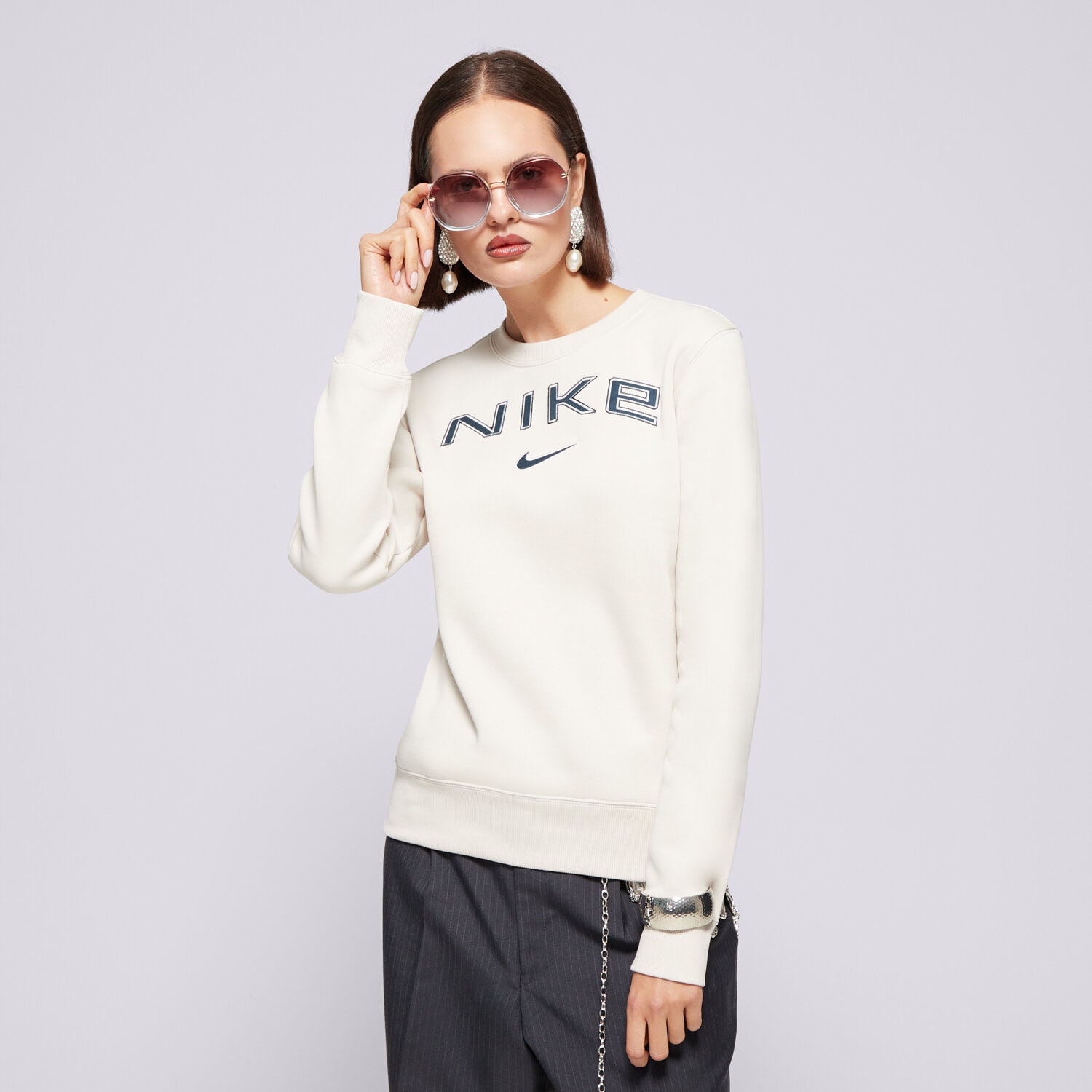 Damen NIKE SWEATSHIRT W NSW PHNX FLC STD LOGO CREW HM9754-104 Beige