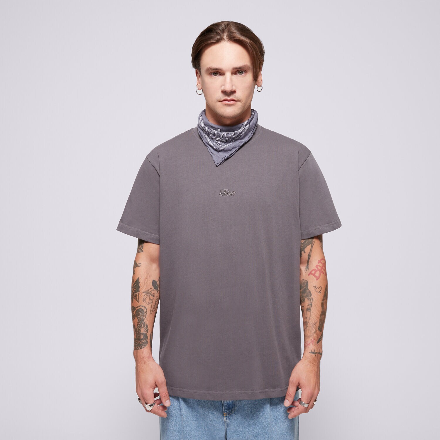 Herren T-Shirt PROSTO  T-SHIRT ESSENTIAL GRAPHITE KL242MTEE1223 Grau