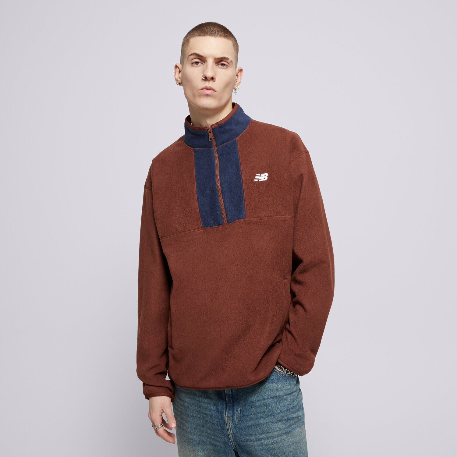 Herren NEW BALANCE FLEECESHIRT FLEECE 1/2 ZIP MT43518ROK Braun