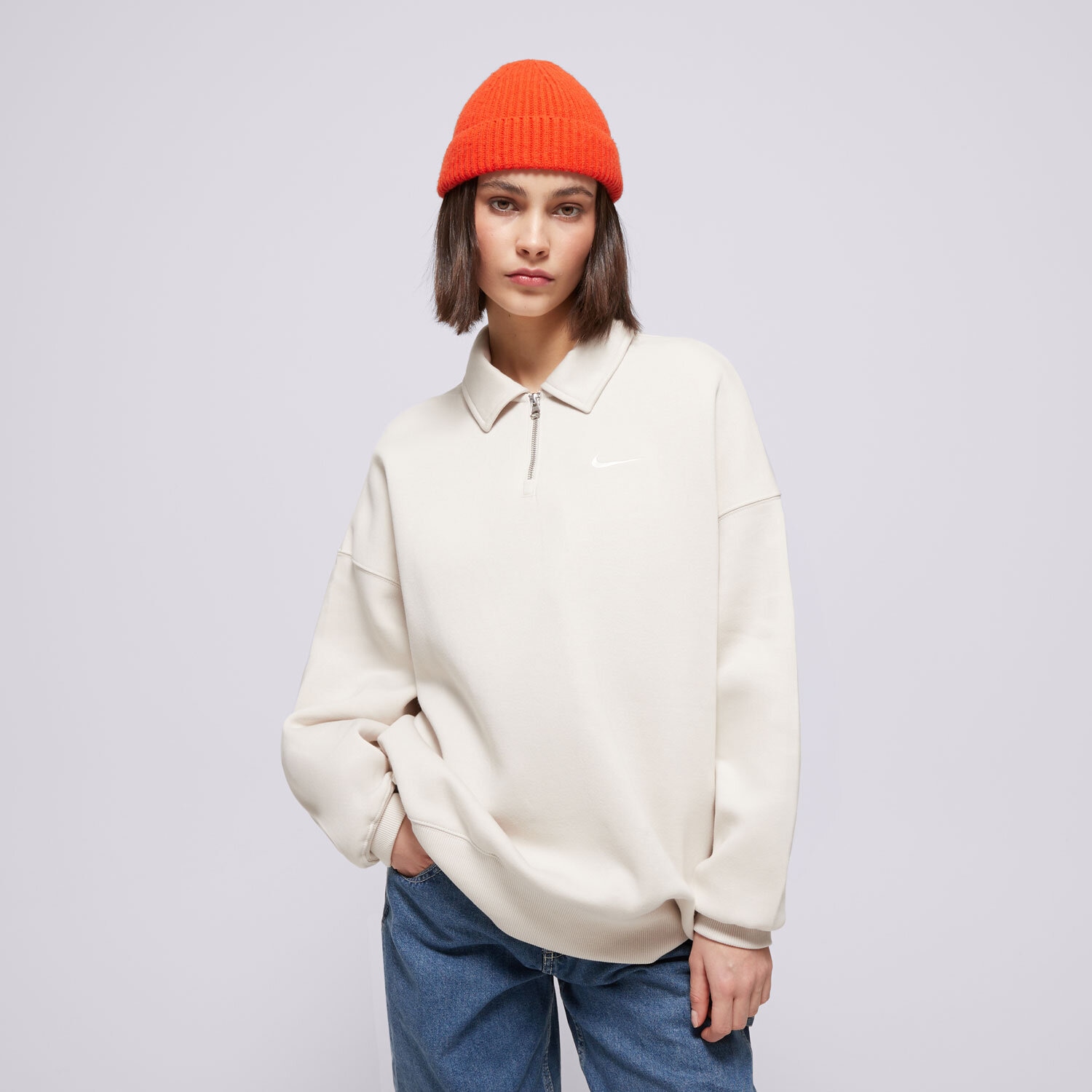 Damen NIKE SWEATSHIRT W NSW PHNX FLC OS QZ POLO FZ3207-104 Beige