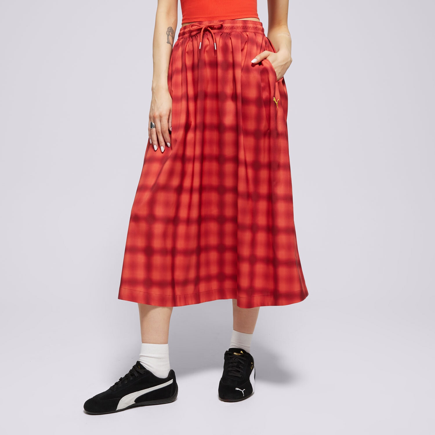Damen Rock PUMA ROCK WOVEN MIDI AOP PLEATED SKIRT 629795 15 Rot