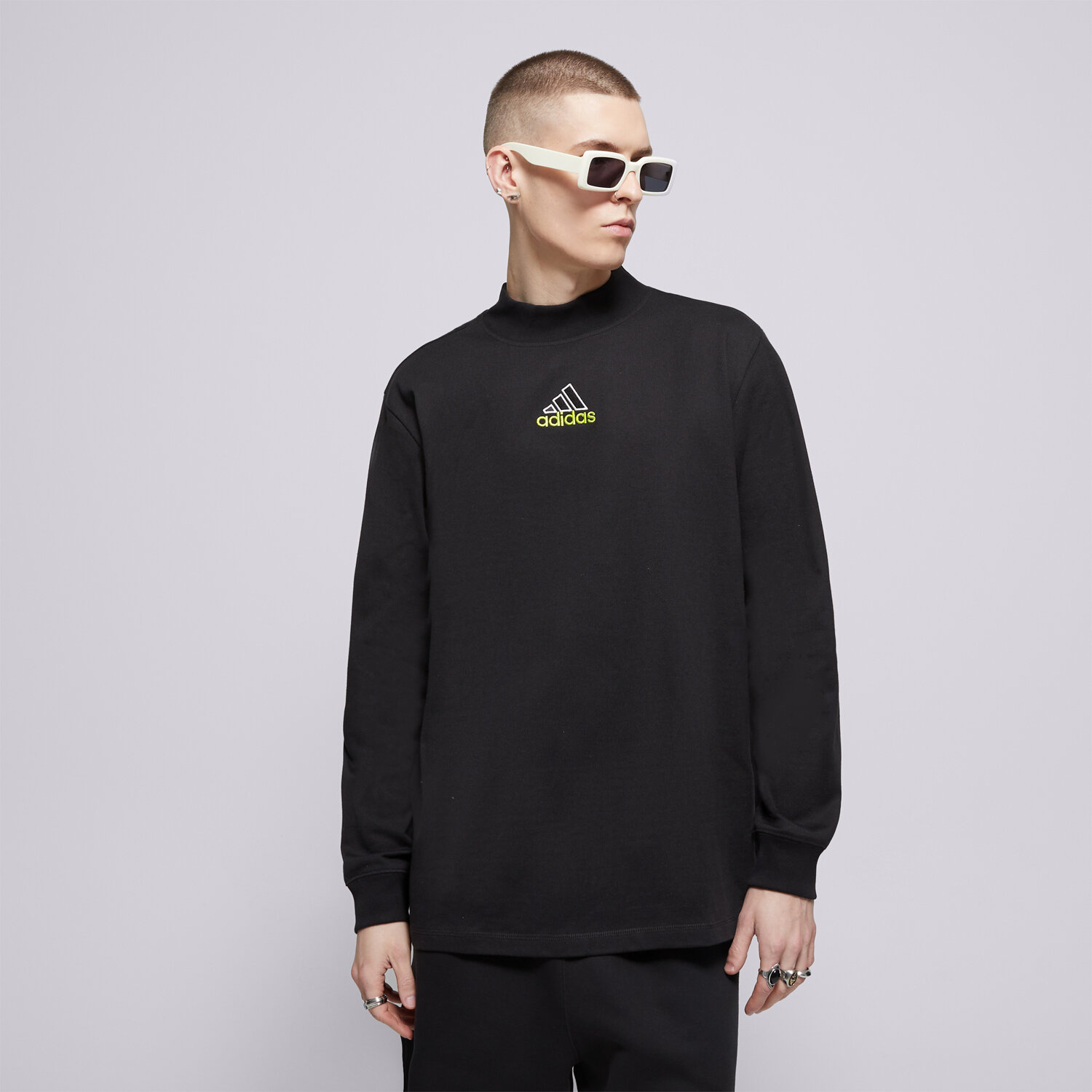 Herren ADIDAS SWEATSHIRT LS MOCK NECK Q1 JD5401 Schwarz
