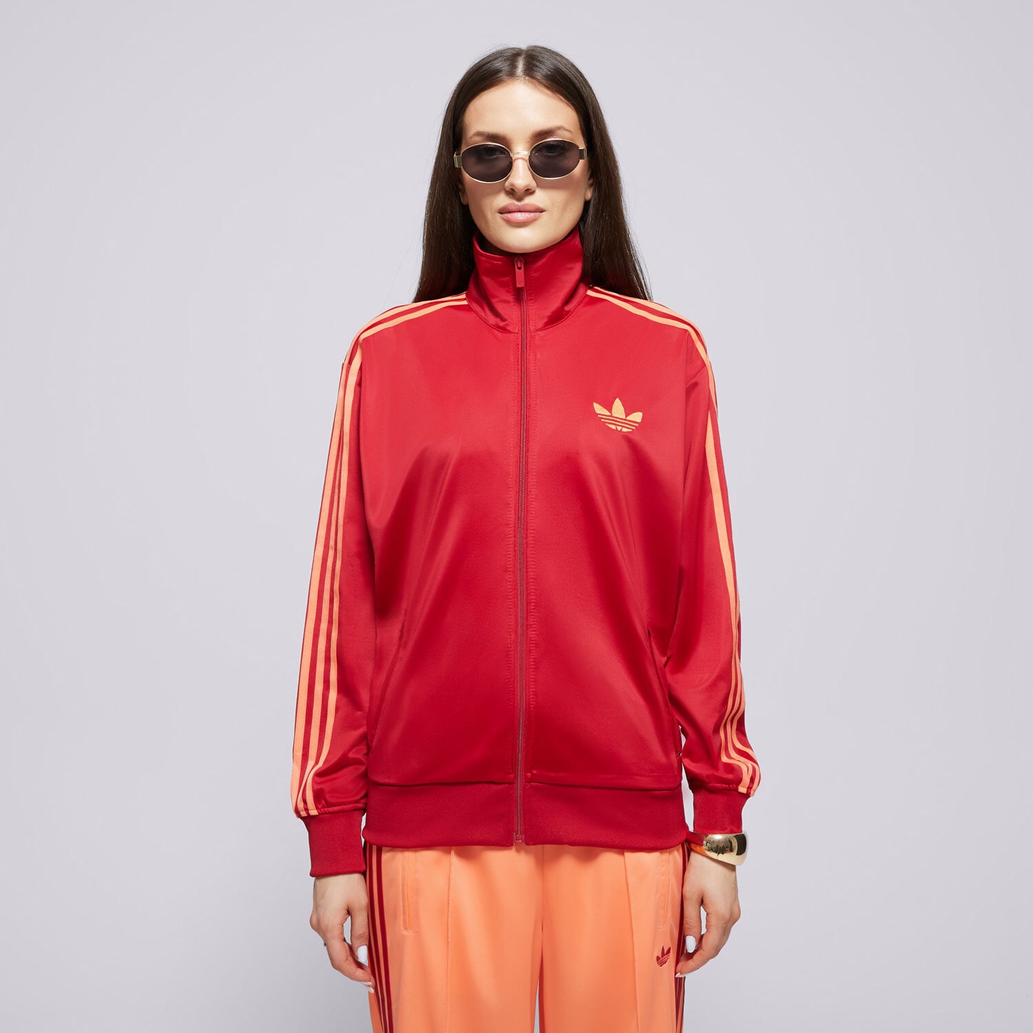 Damen ADIDAS SWEATSHIRT MIT REIßVERSCHLUSS FBIRD LOOSE JP2295 Dunkelrot