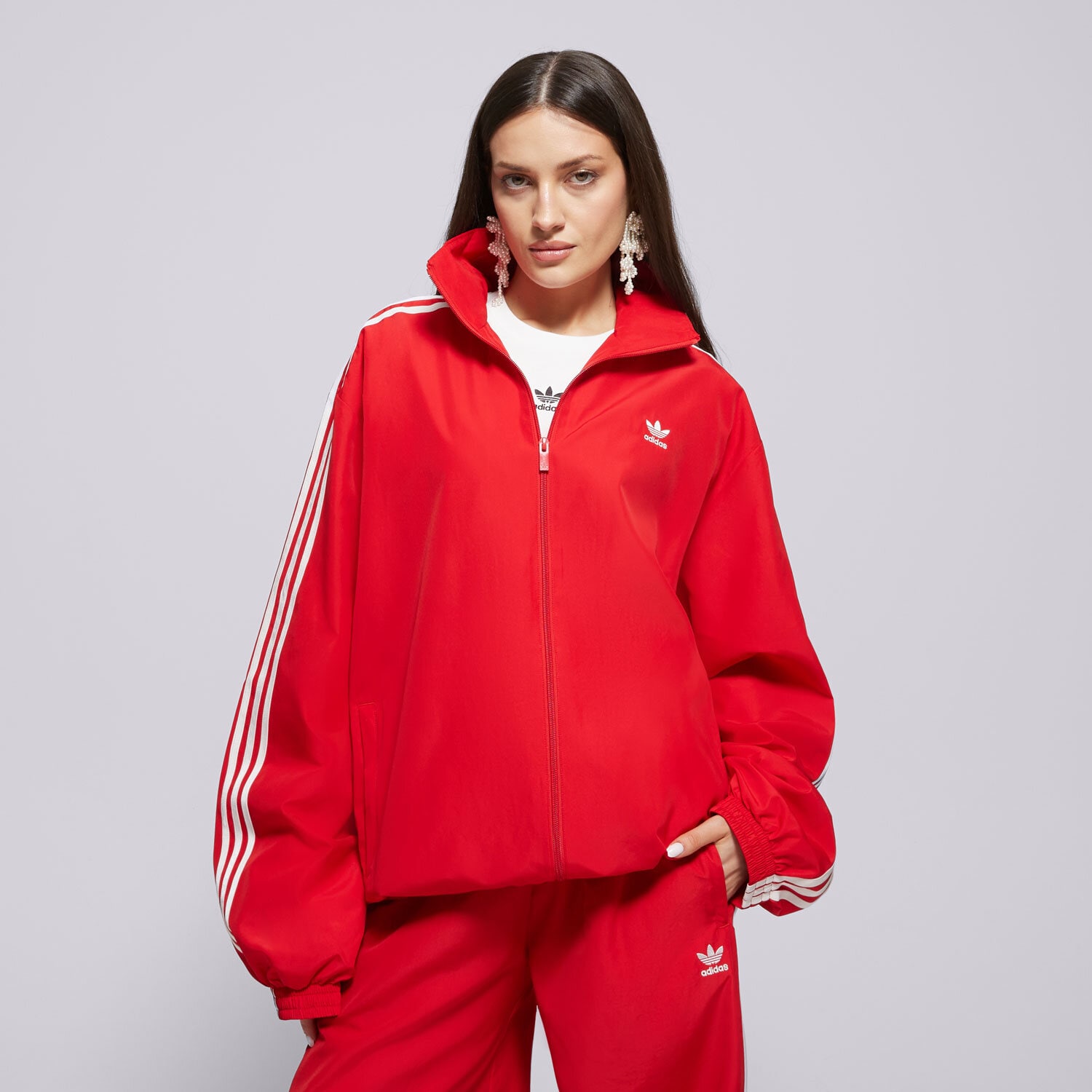 Damen ADIDAS SWEATSHIRT MIT REIßVERSCHLUSS OVERSIZED JD3393 Rot