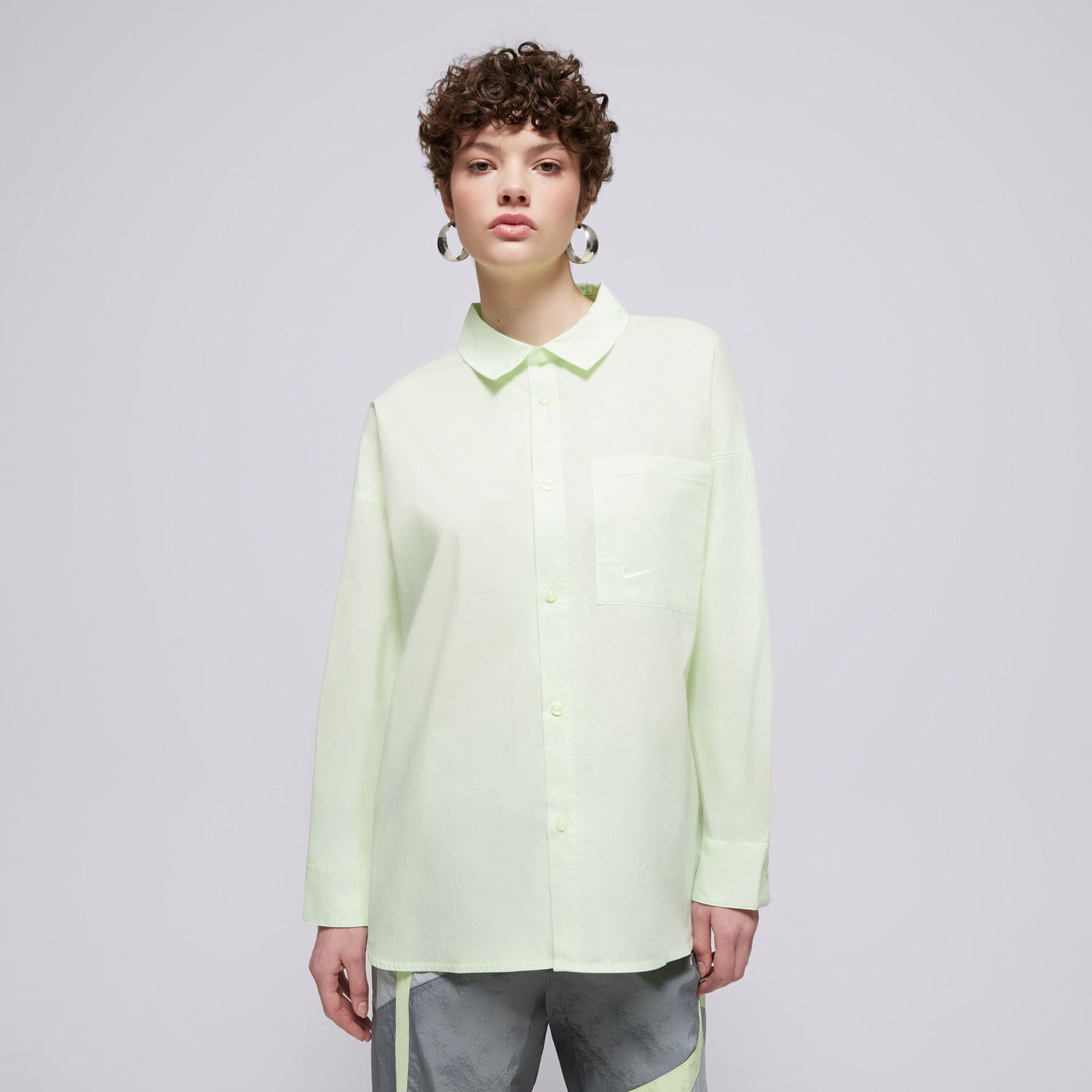 Damen T-Shirt NIKE HEMD W NSW NK CHLL PPLN LS BTN TOP HJ0715-701 Grün