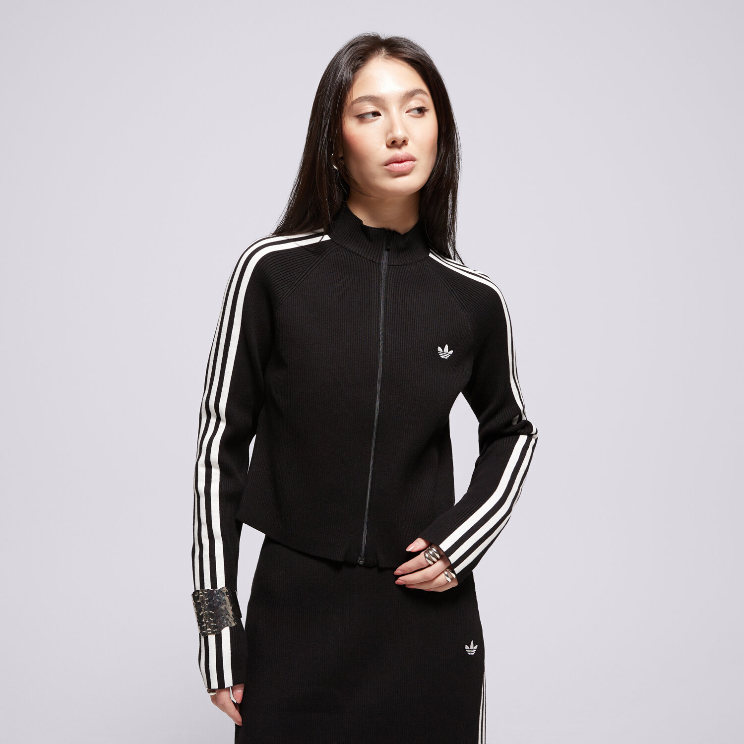 Damen ADIDAS SWEATSHIRT MIT REIßVERSCHLUSS SLIM KNIT TT JY2597 Schwarz