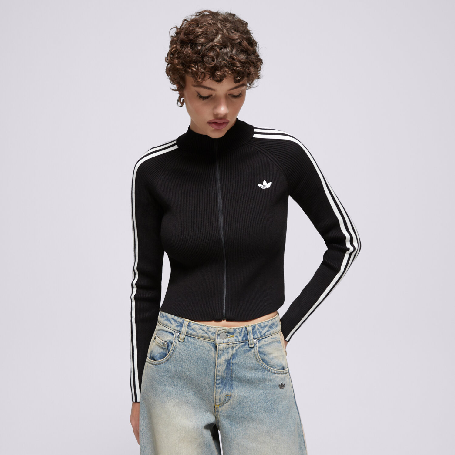 Damen ADIDAS SWEATSHIRT MIT REIßVERSCHLUSS SLIM KNIT TT JY2597 Schwarz