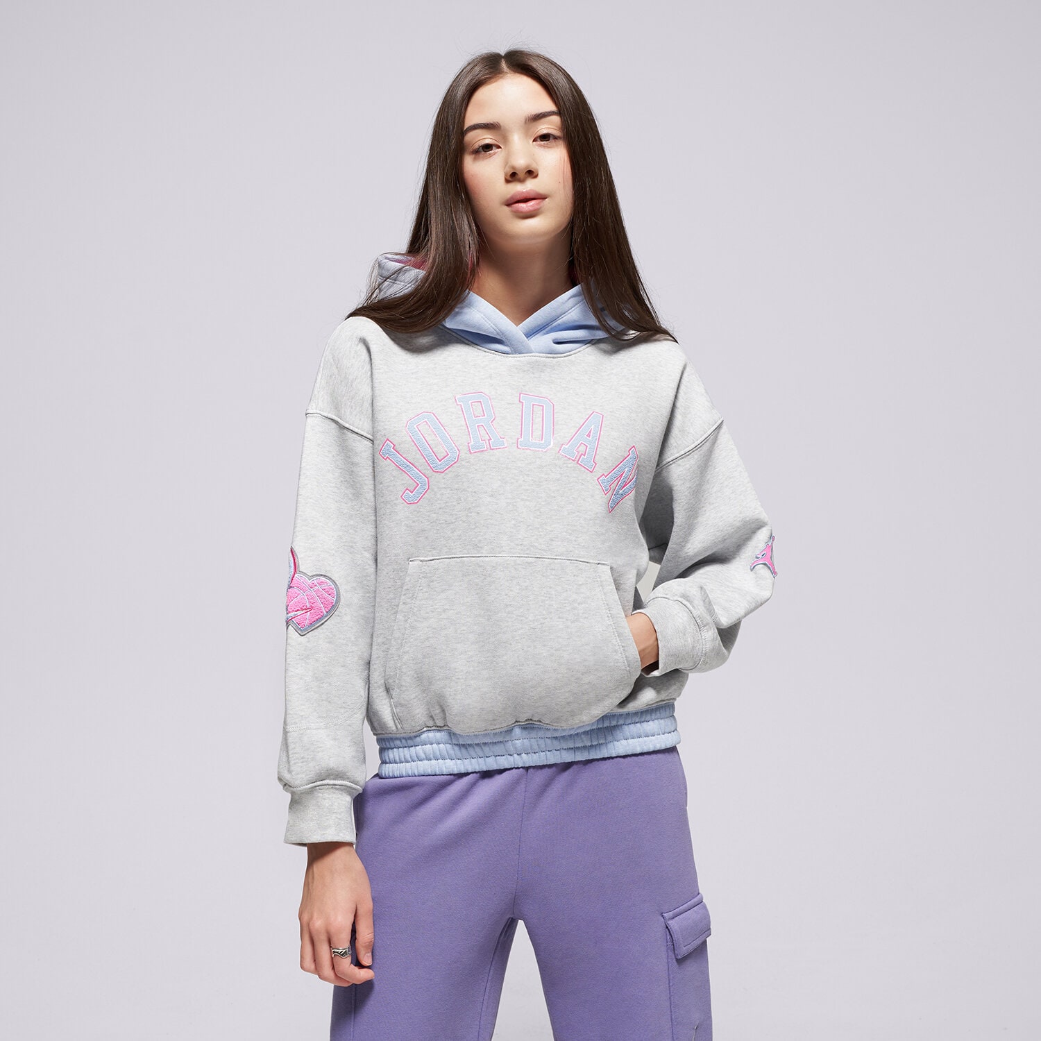 Kinder JORDAN HOODIE JDG BLUE JEANS & BLING PO HOOD GIRL 45F193-G2H Grau