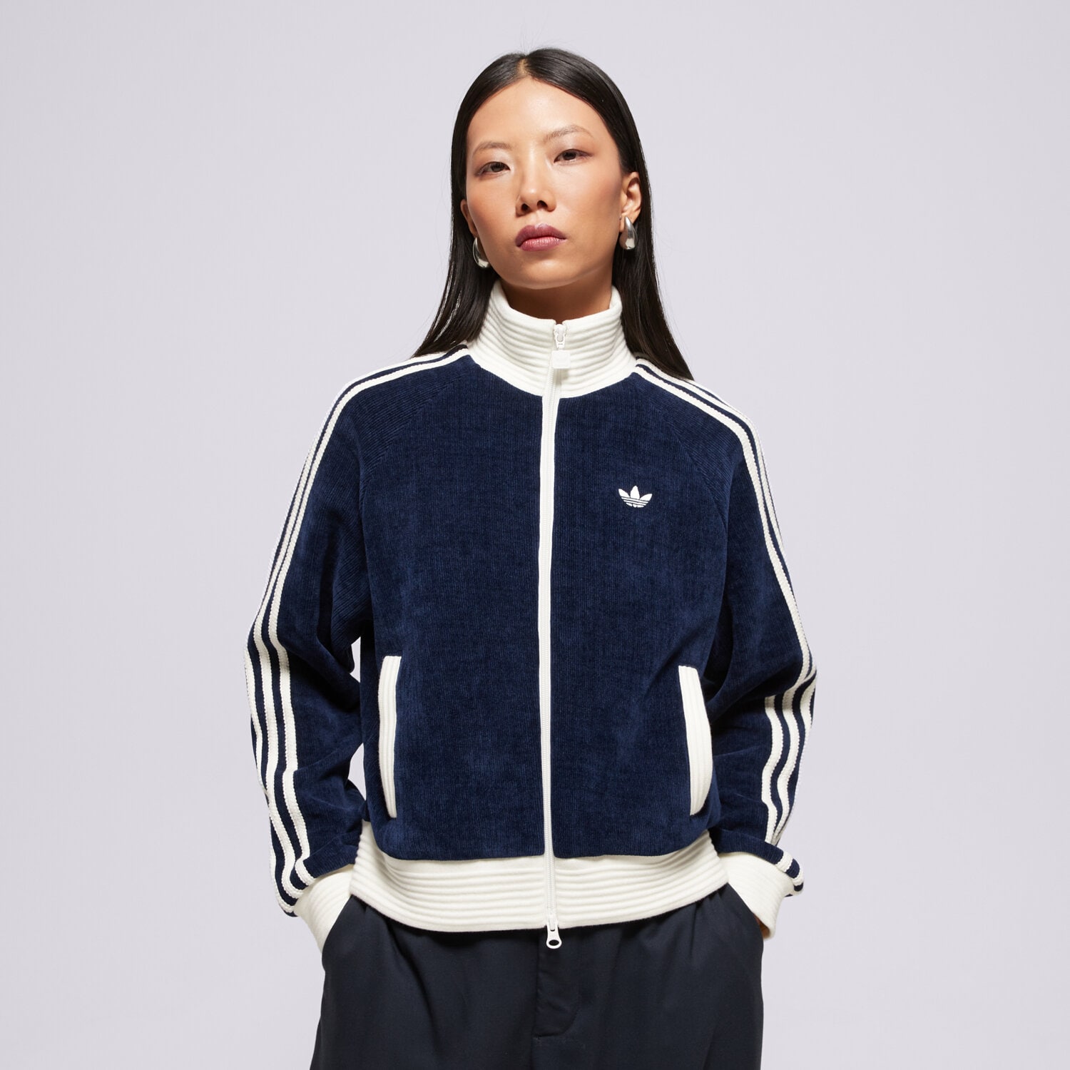 Damen ADIDAS SWEATSHIRT MIT REIßVERSCHLUSS   VELOUR KNIT TRACK TOP KS7779 Dunkelblau