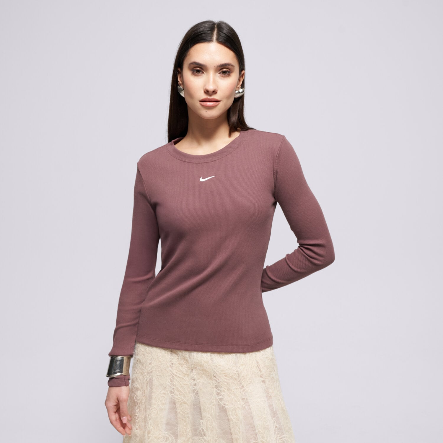 Damen T-Shirt NIKE T-SHIRT LS TEE RIB TIGHT W NSW IH7691-502 Braun