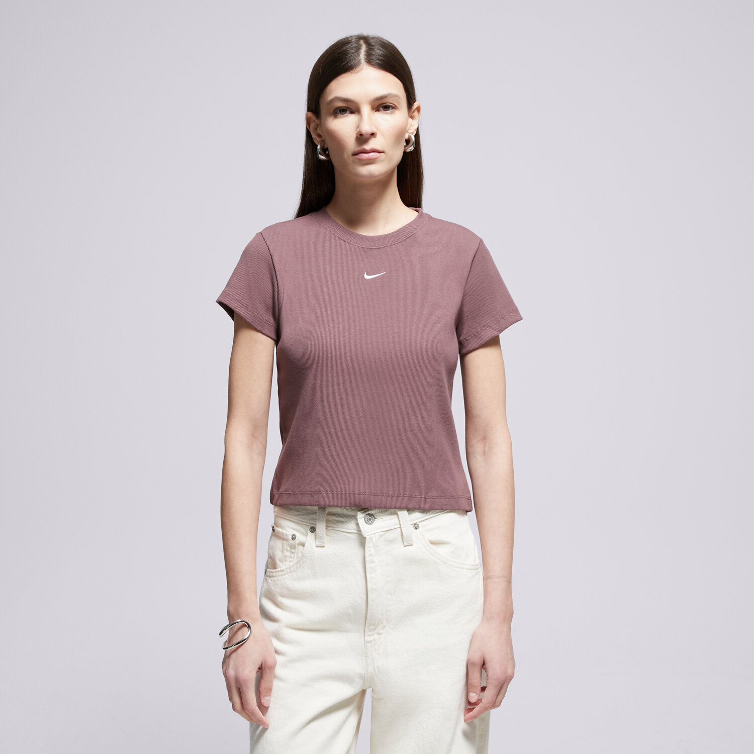 Damen T-Shirt NIKE T-SHIRT RIB TGHT SS TEE W NSW HV4994-502 Braun