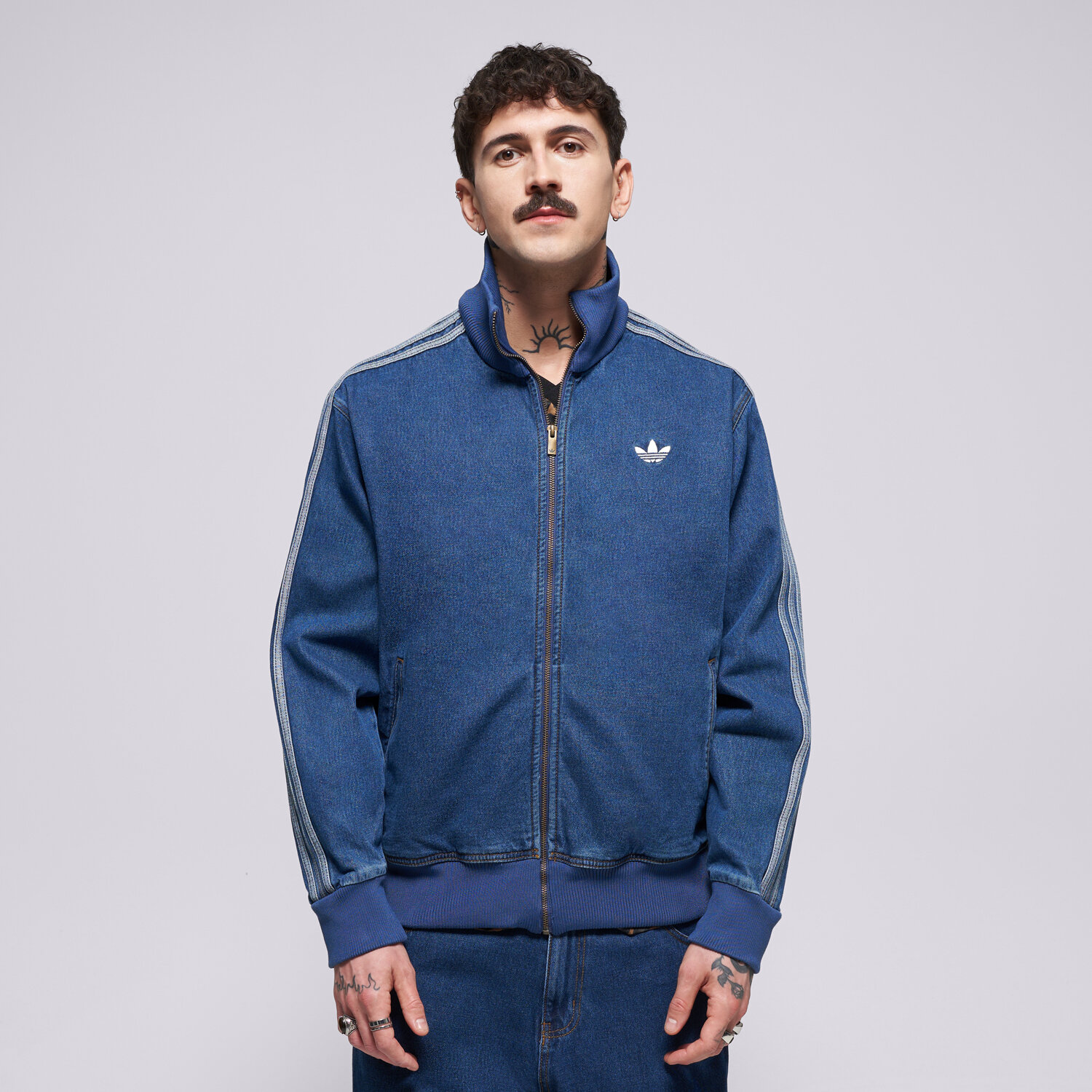 Herren ADIDAS SWEATSHIRT MIT REIßVERSCHLUSS   FIREBIRD DENIM KD1517 Blau