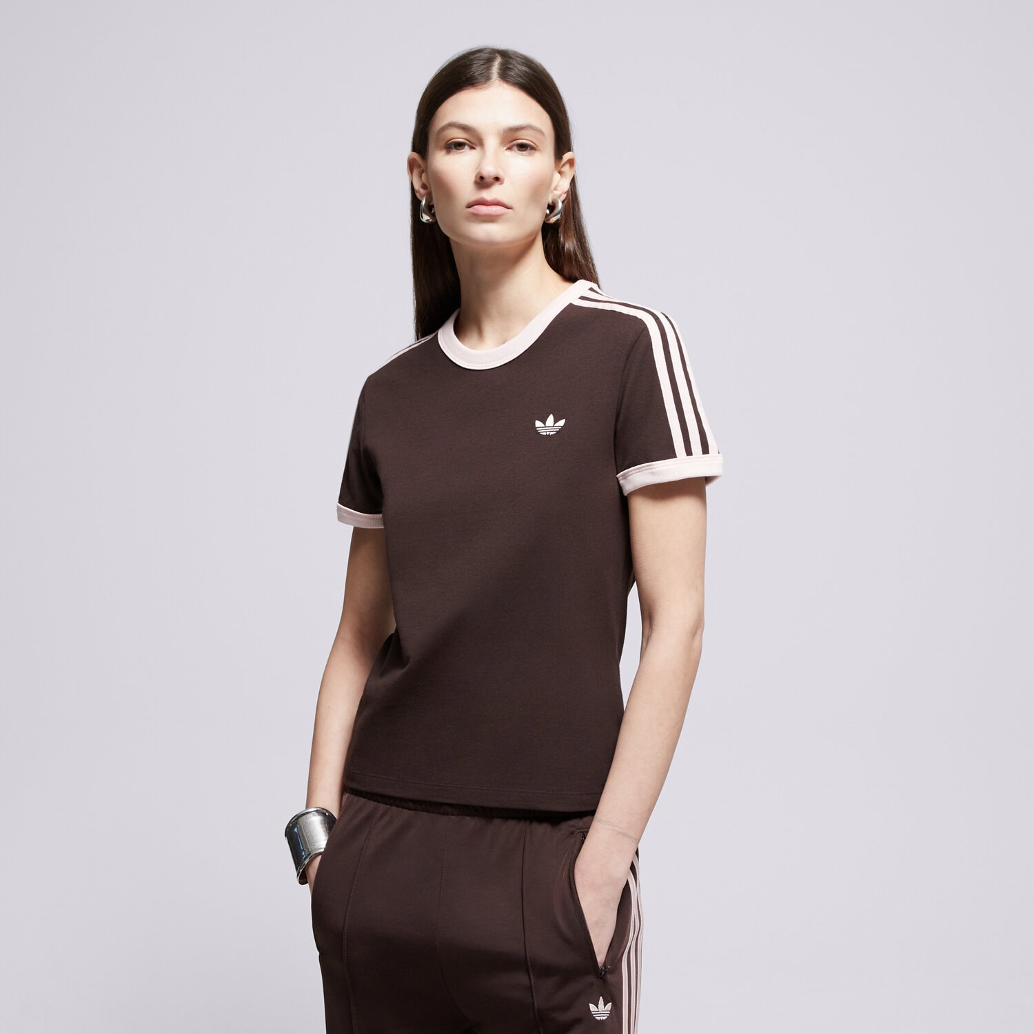 Damen T-Shirt ADIDAS T-SHIRT 3S TEE SLIM KC9017 Braun