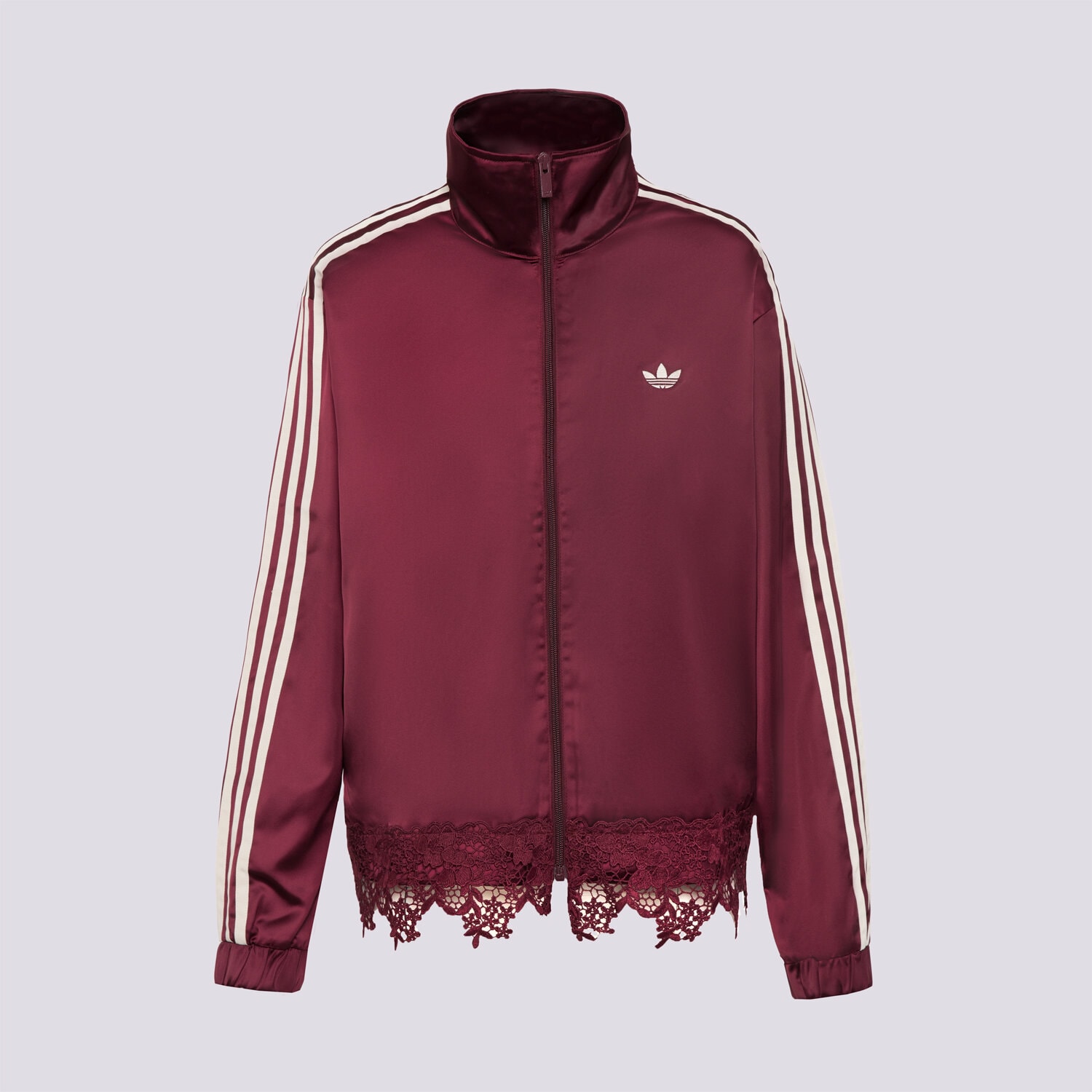 Damen ADIDAS SWEATSHIRT MIT REIßVERSCHLUSS SATIN   LACE TRACK TOP LD1804 Dunkelrot