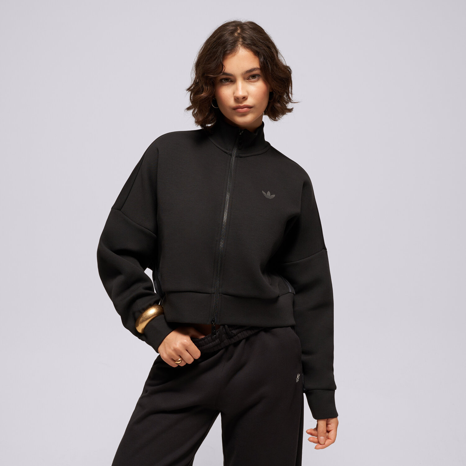 Damen ADIDAS SWEATSHIRT MIT REIßVERSCHLUSS SPACER TT KR9149 Schwarz