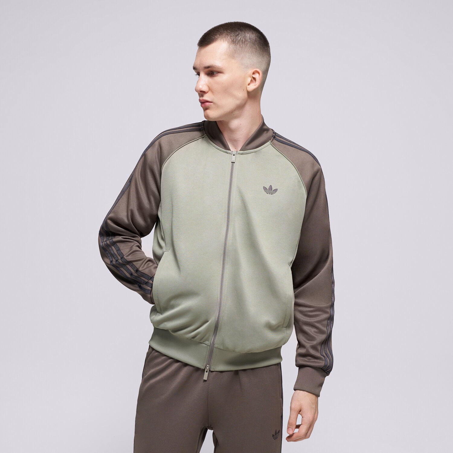 Herren ADIDAS SWEATSHIRT MIT REIßVERSCHLUSS SST TT KT5037 Khaki