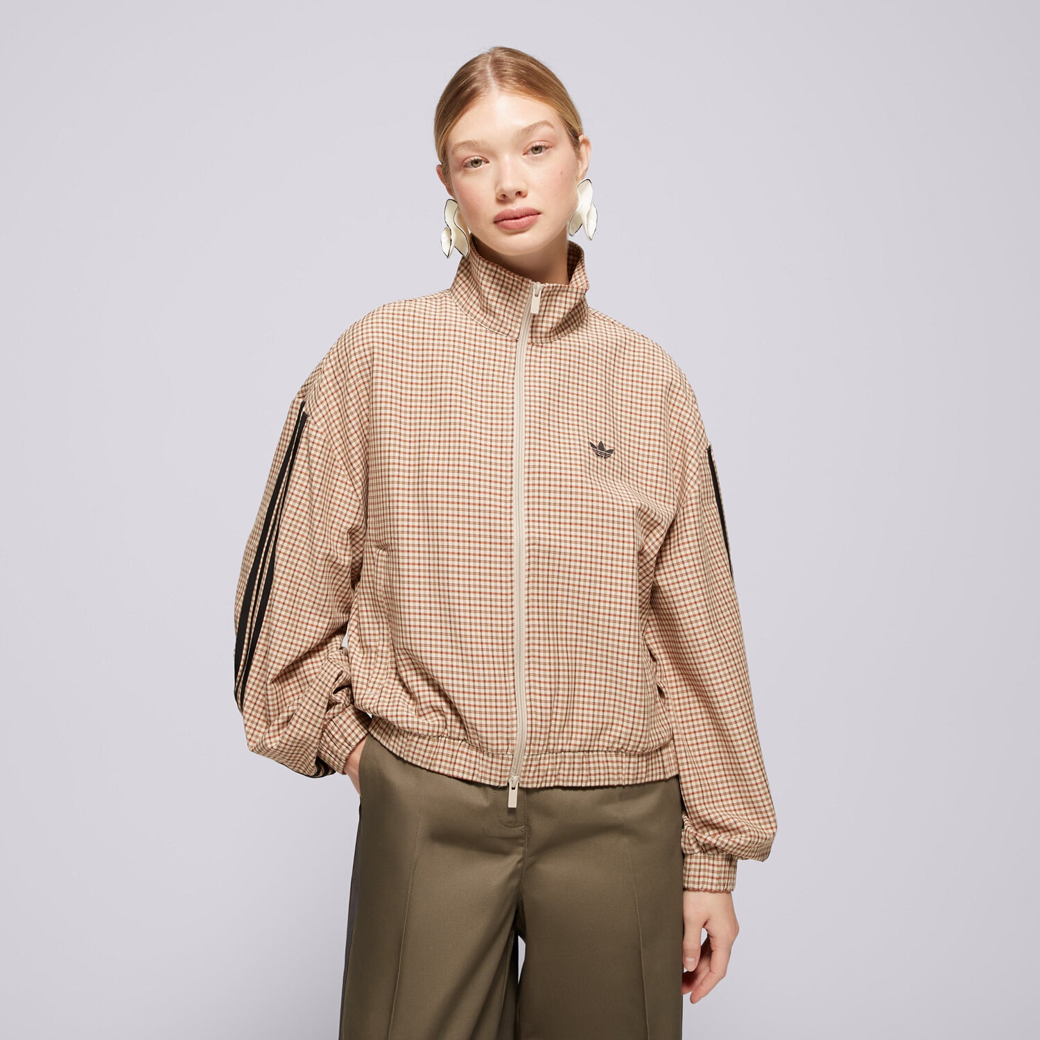Damen ADIDAS SWEATSHIRT MIT REIßVERSCHLUSS CHECKS TT LE8307 Beige