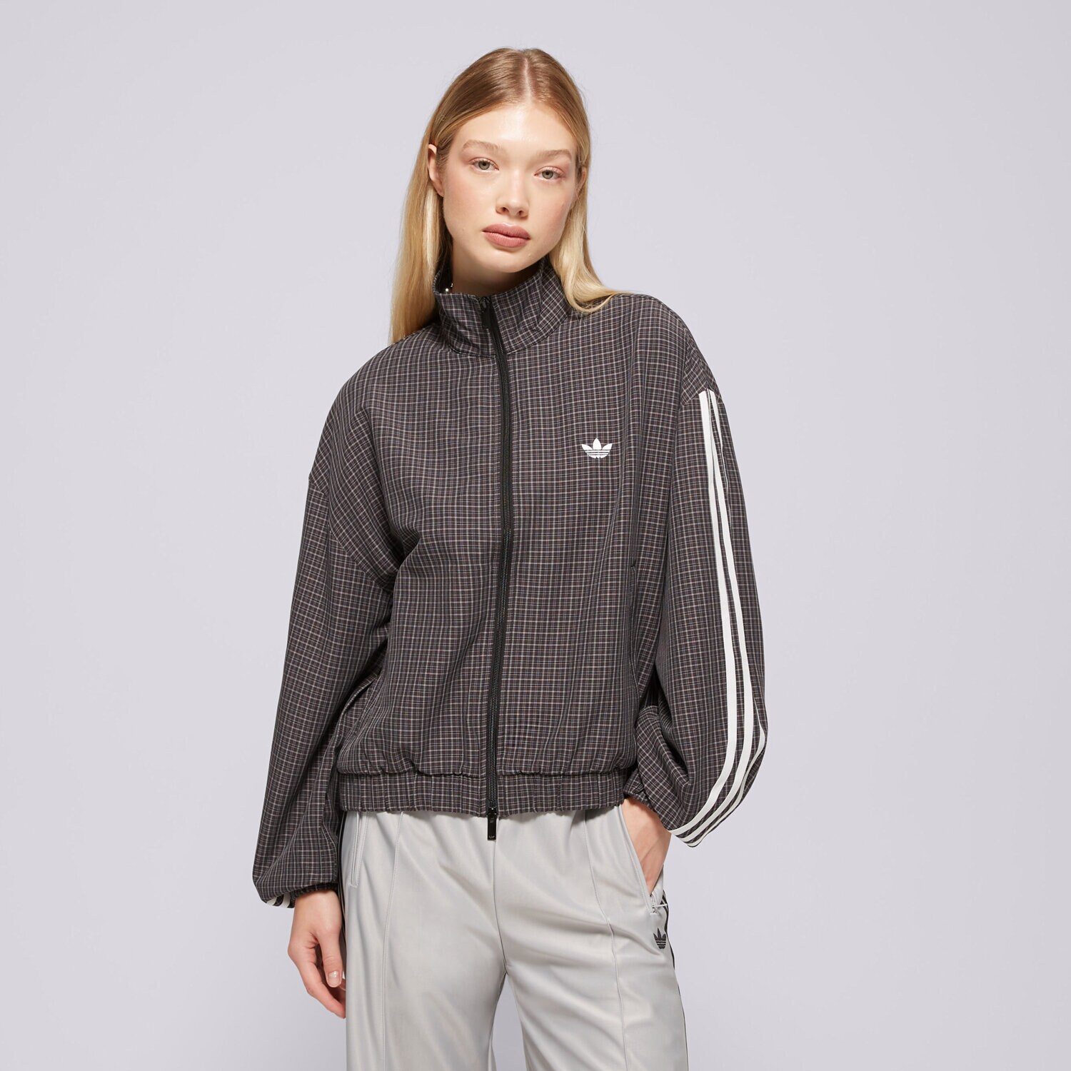 Damen ADIDAS SWEATSHIRT MIT REIßVERSCHLUSS CHECKS TT LD5339 Schwarz