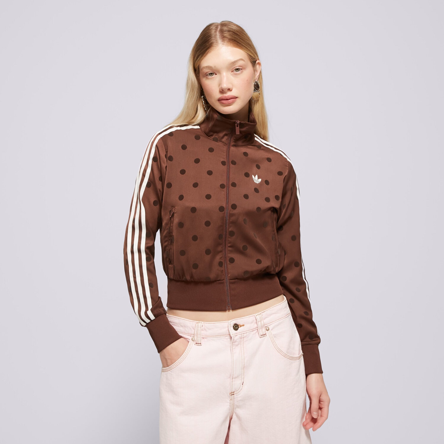 Damen ADIDAS SWEATSHIRT MIT REIßVERSCHLUSS   SATIN POLKA DOTS TT LI2855 Braun
