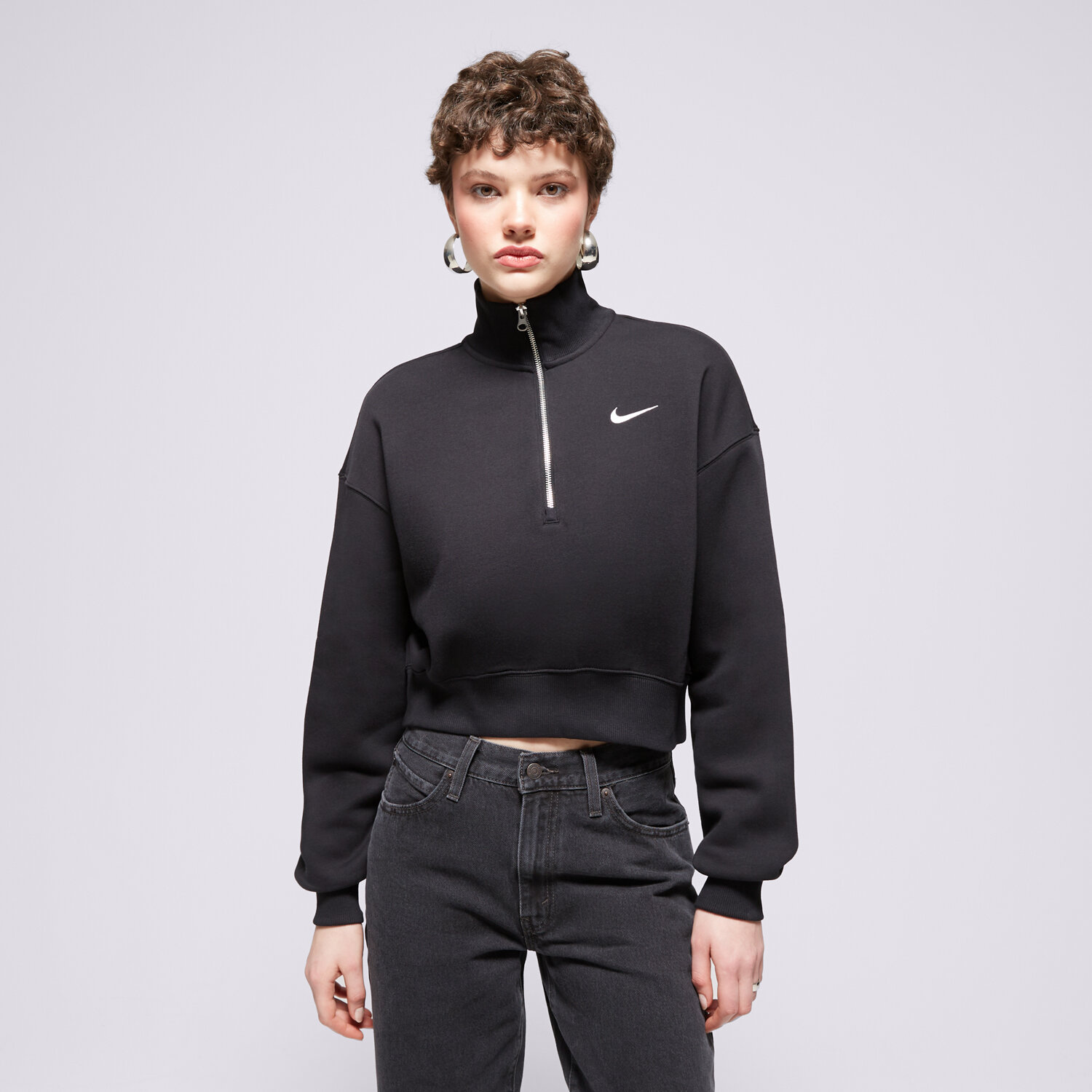 Damen NIKE SWEATSHIRT W NSW PHNX FLC QZ CROP DQ5767-010 Schwarz