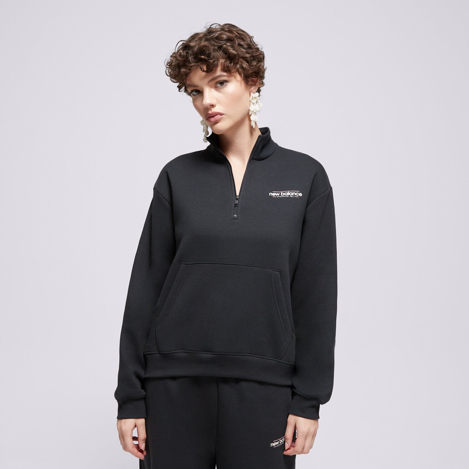 Damen NEW BALANCE SWEATSHIRT REIMAGINED FLEECE HALF ZIP WT53513BK Schwarz