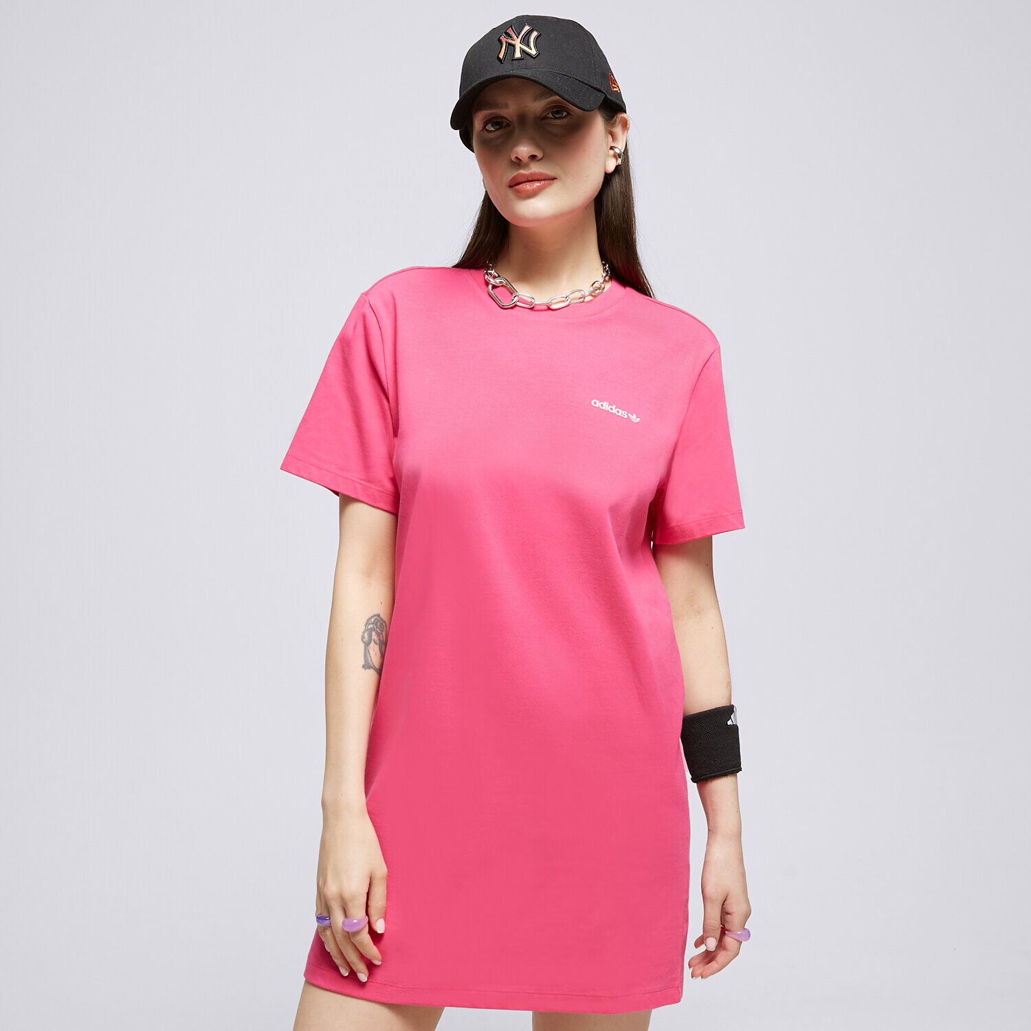 Damen Kleid ADIDAS LINEAR T SHIRT TRAININGSANZUGS HS4300 Rosa