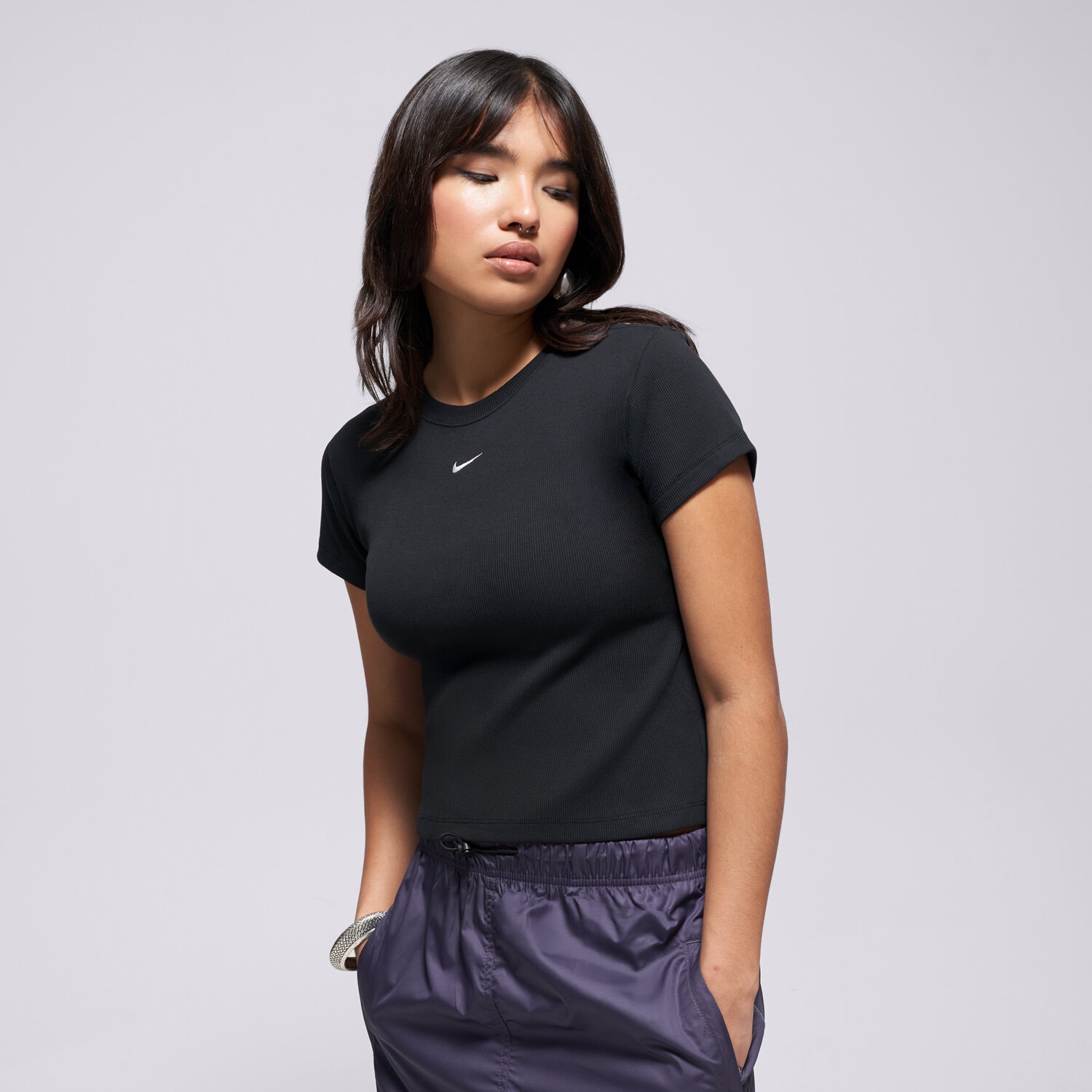 Damen T-Shirt NIKE T-SHIRT RIB TGHT SS TEE W NSW HV4994-010 Schwarz