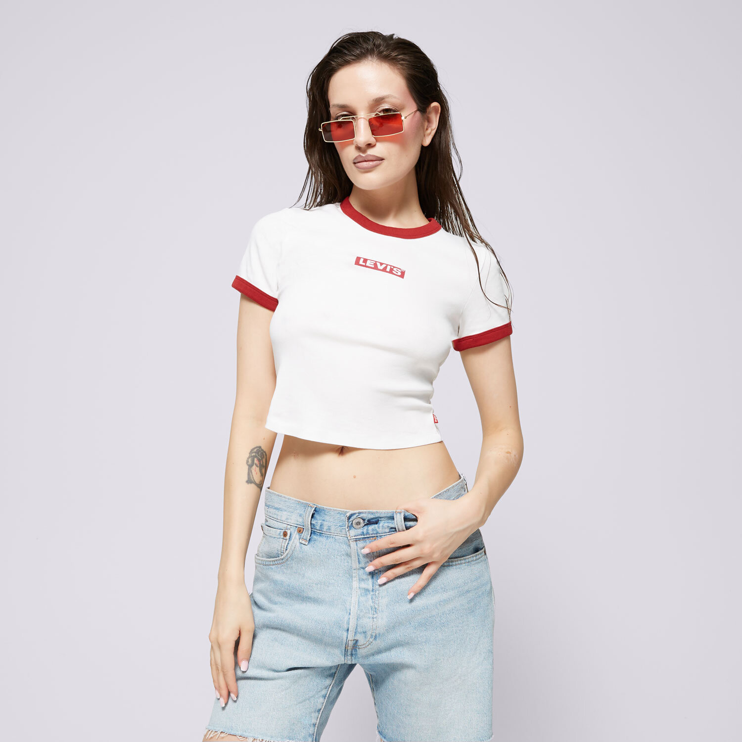 Damen T-Shirt LEVI'S T-SHIRT GRAPHIC MINI RINGER NEUTRALS A3523-0098 Weiß