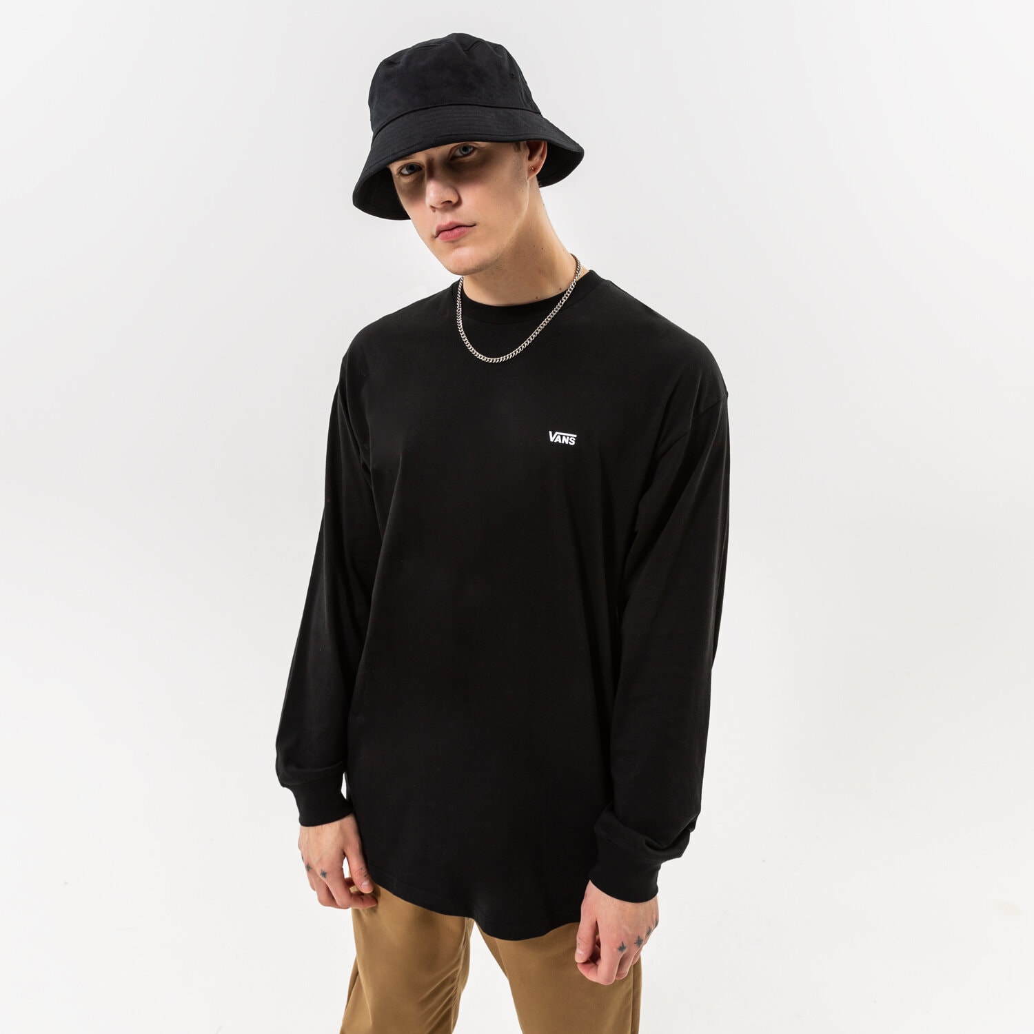 Herren T-Shirt VANS T-SHIRT LEFT CHEST HIT LS BLACK-WHITE VN0A49LCY281 Schwarz